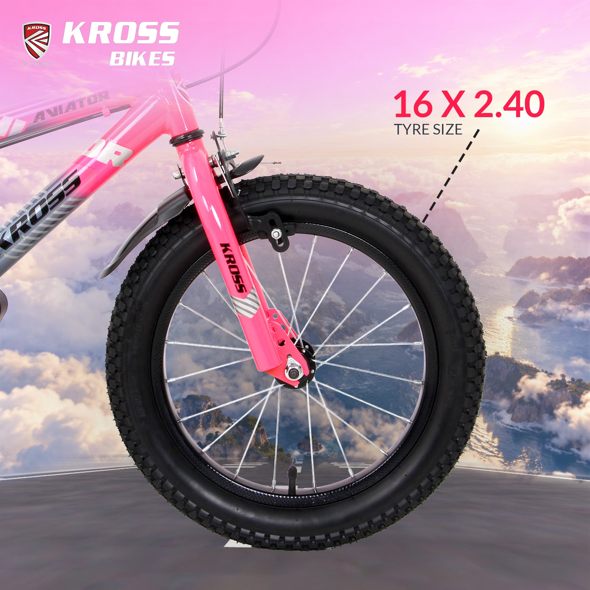 Kross Aviator 16T Kids Bicycle Grey & Pink | Single Speed | 16×2.40 Tyres | Caliper Brakes | Training Wheels | Side Supporter
