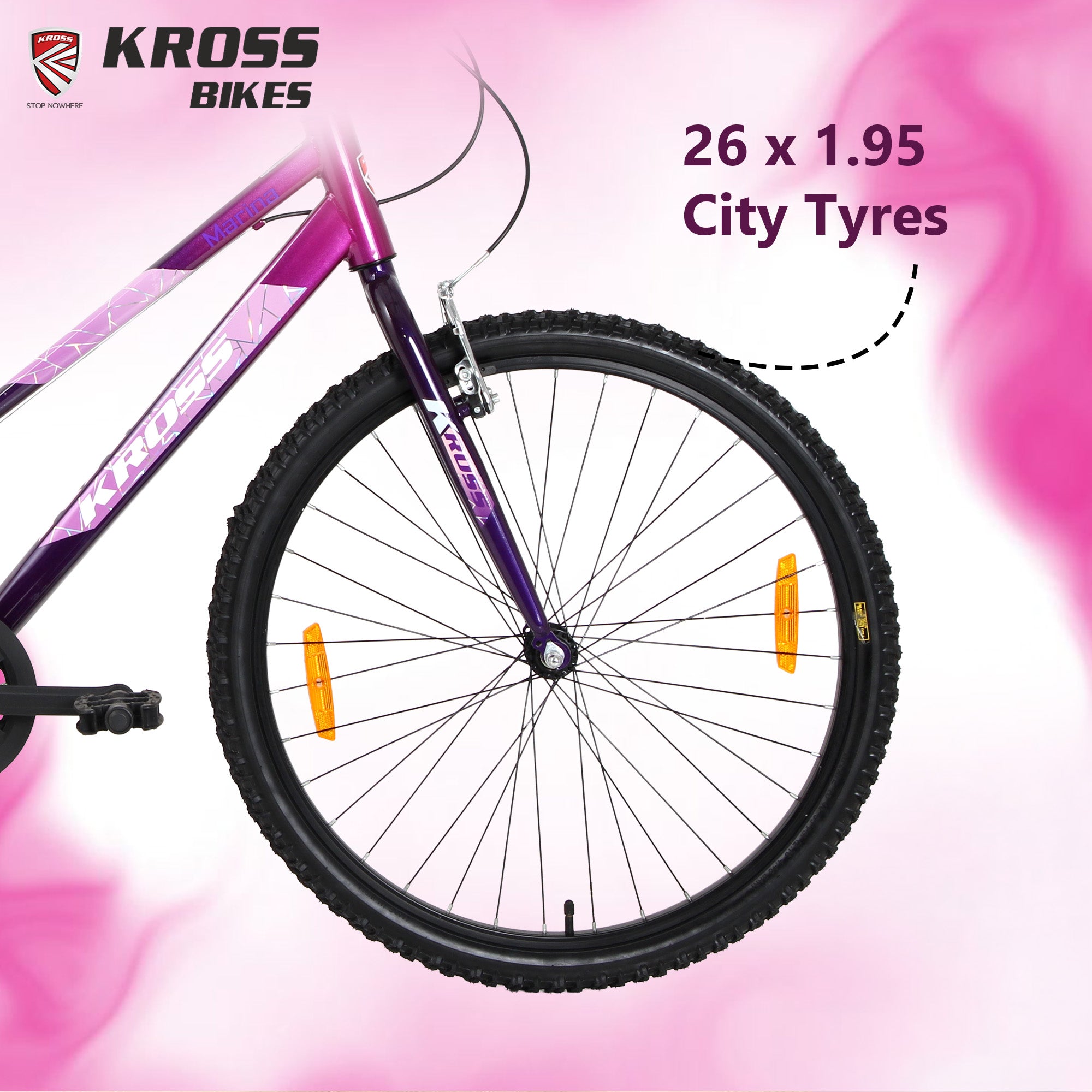 Kross Marina 26T City Bike with Alloy Rims, V-Brakes & Steel Frame – Pink/Purple