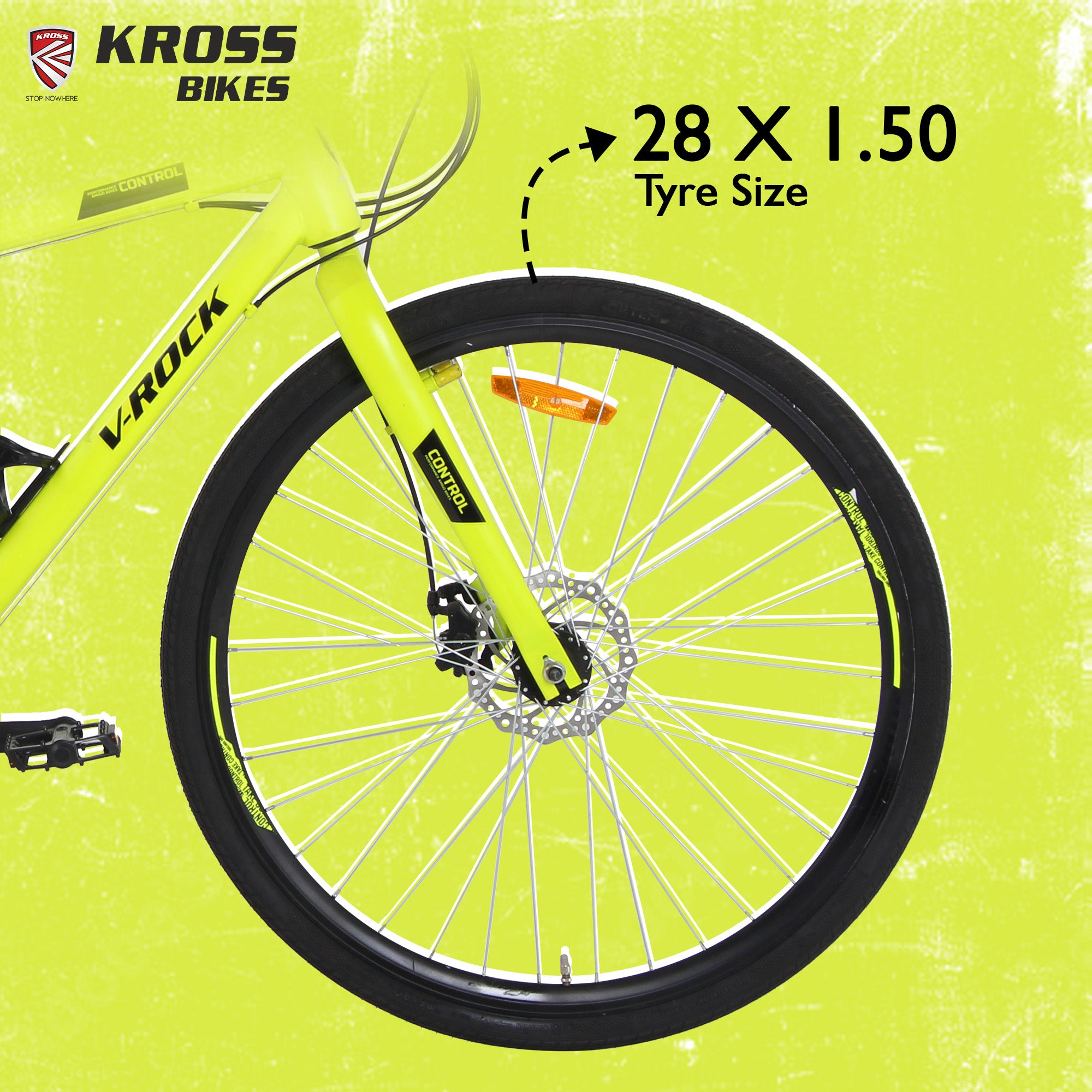 V-Rock Control 28T Hybrid Bike | 21 Speed | Dual Disc Brake | Alloy Double Wall Rim | Yellow
