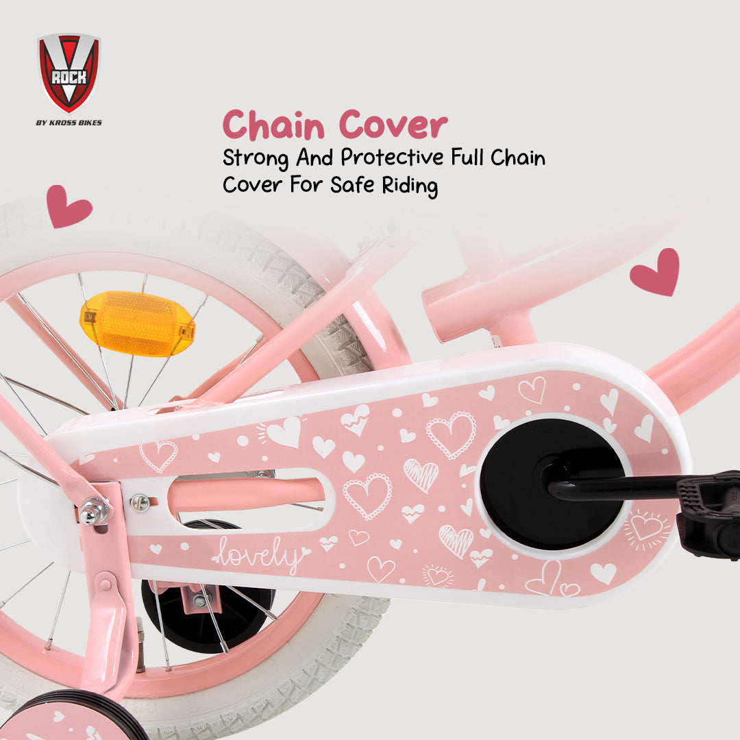 V Rock 16T Lovely Pink Kids Bicycle with Basket, Carrier & Training Wheels