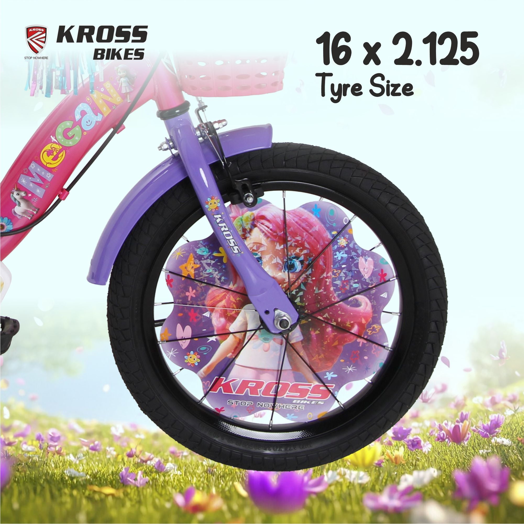 Kross Megan 16T Kids Bicycle with Side Wheels, Basket & Backrest | Pink Purple | Cycle for Girls Age 4-7 Years