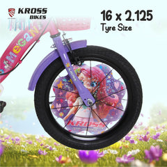 Kross Megan 16T Kids Bicycle with Side Wheels, Basket & Backrest | Pink Purple | Cycle for Girls Age 4-7 Years