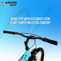 Kross XCool 26T Single Speed MTB Bicycle with Internal Cable Routing, V-Brakes, Water Bottle & Mudguards (Aqua Blue)