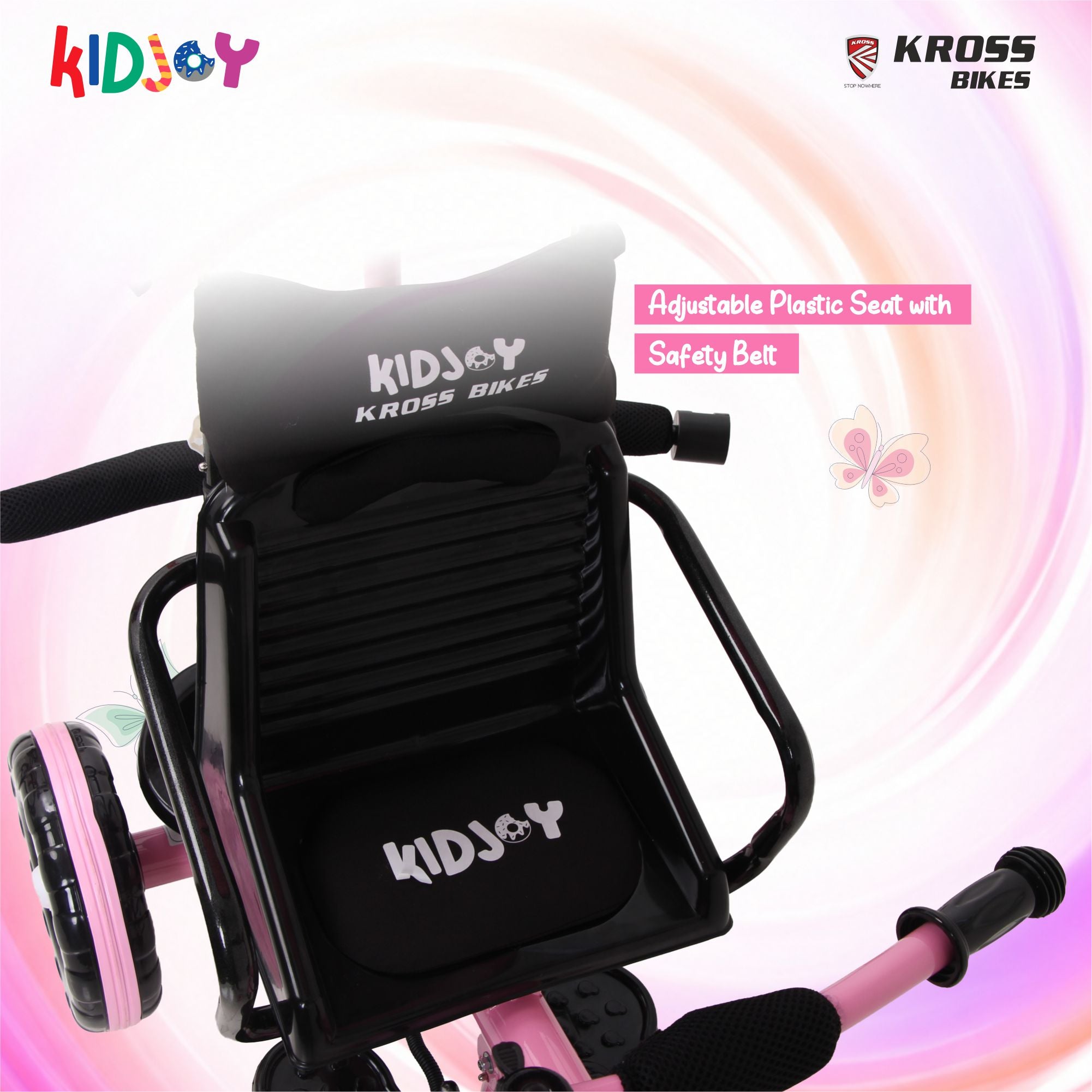 Kidjoy SS-100 Kids Tricycle for 1.5–4 Years with Parental Handle, Canopy & Safety Guard – Steel Frame (Pink)