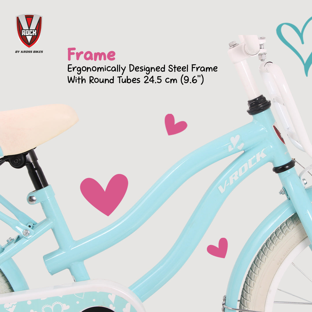 V Rock Lovely 18T Kids Bicycle – Blue | Single Speed | Front V-Brake | Rear Coaster Brake | Carrier & Mudguards