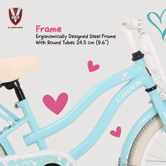 V Rock Lovely 18T Kids Bicycle – Blue | Single Speed | Front V-Brake | Rear Coaster Brake | Carrier & Mudguards