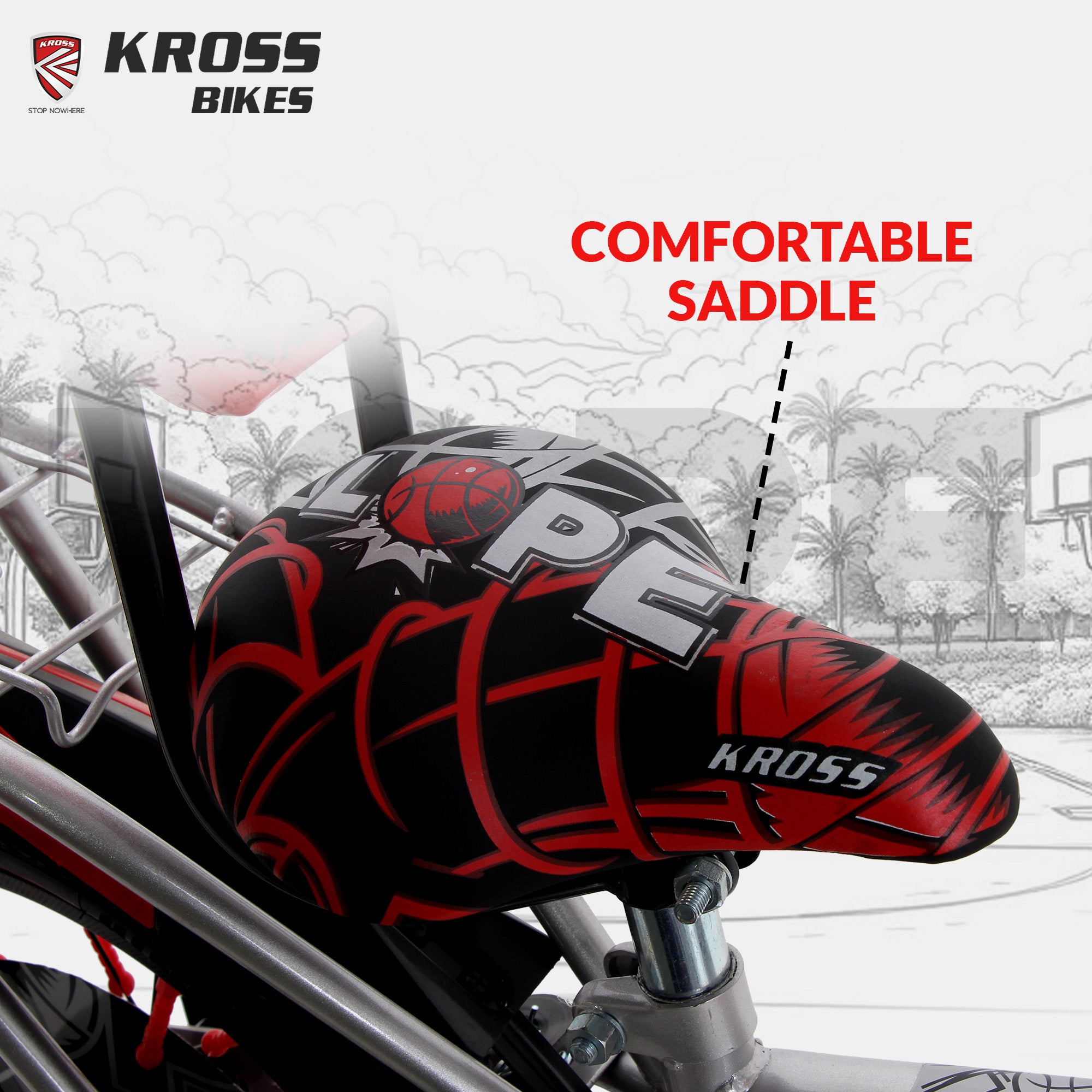 Kross Lope 16T Kids Cycle (16x2.40 Tyre, Dual Color Steel Frame, Caliper Brakes, Basket & Side Wheels, 4–6 Years) with Carrier-Red