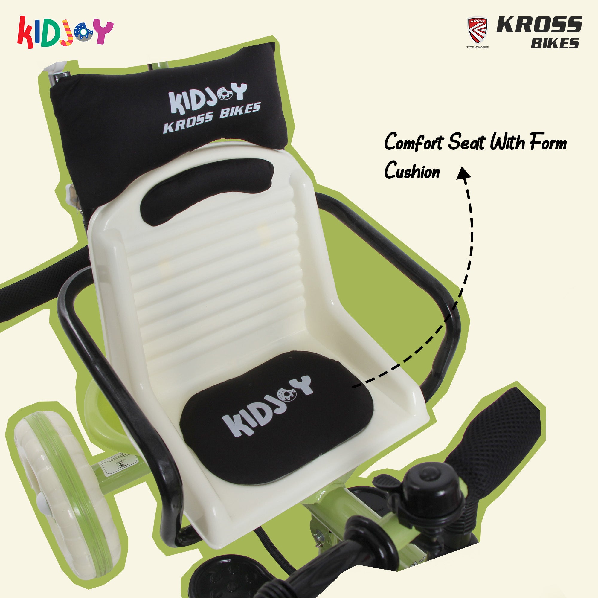 Kidjoy SS-100 Kids Tricycle for 1.5–4 Years with Parental Handle, Canopy & Safety Guard – Steel Frame (Green)