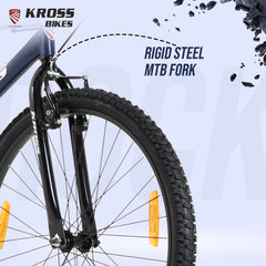 Kross Rock 26T Single Speed MTB Bicycle | Steel Frame | V-Brakes | Black & Blue | 26 x 2.10 Tyres