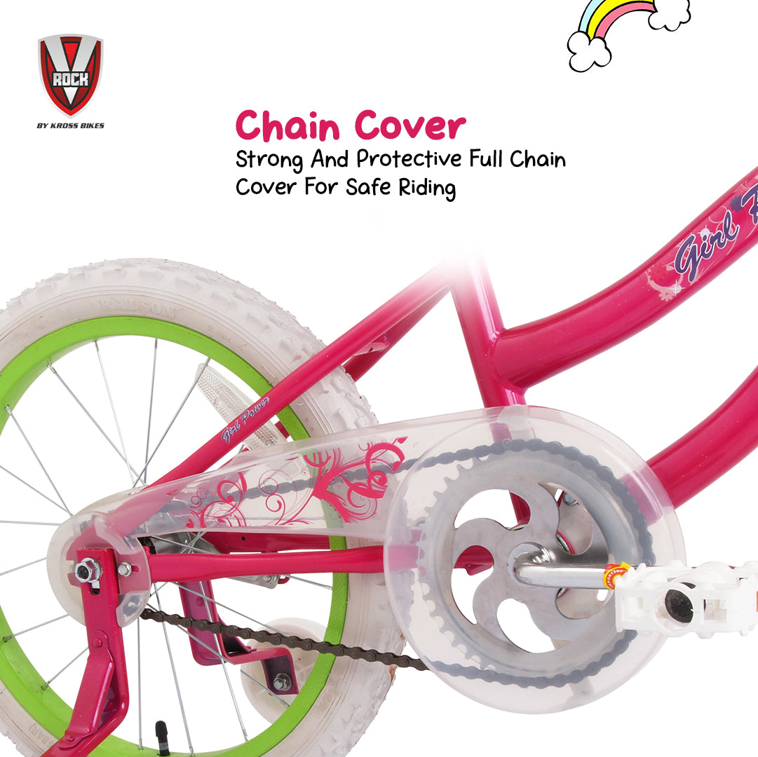 V Rock Girl Power 18T Bicycle for Kids (4–7 Years) | Pink–Turquoise, Steel Frame, Training Wheels
