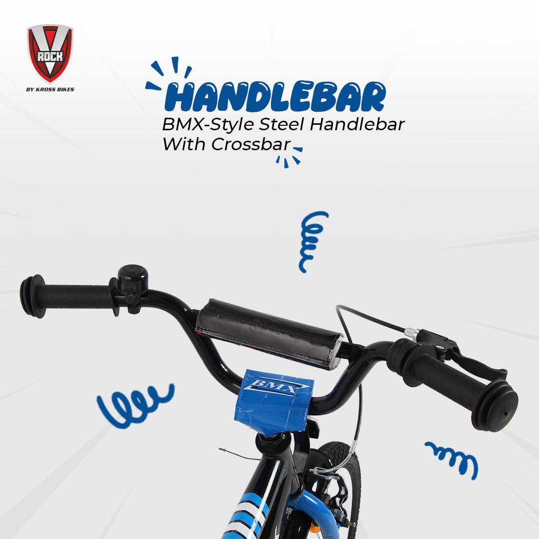 V Rock 16T BMX Fun Kids Bicycle with Training Wheels & Coaster Brake – Black Blue