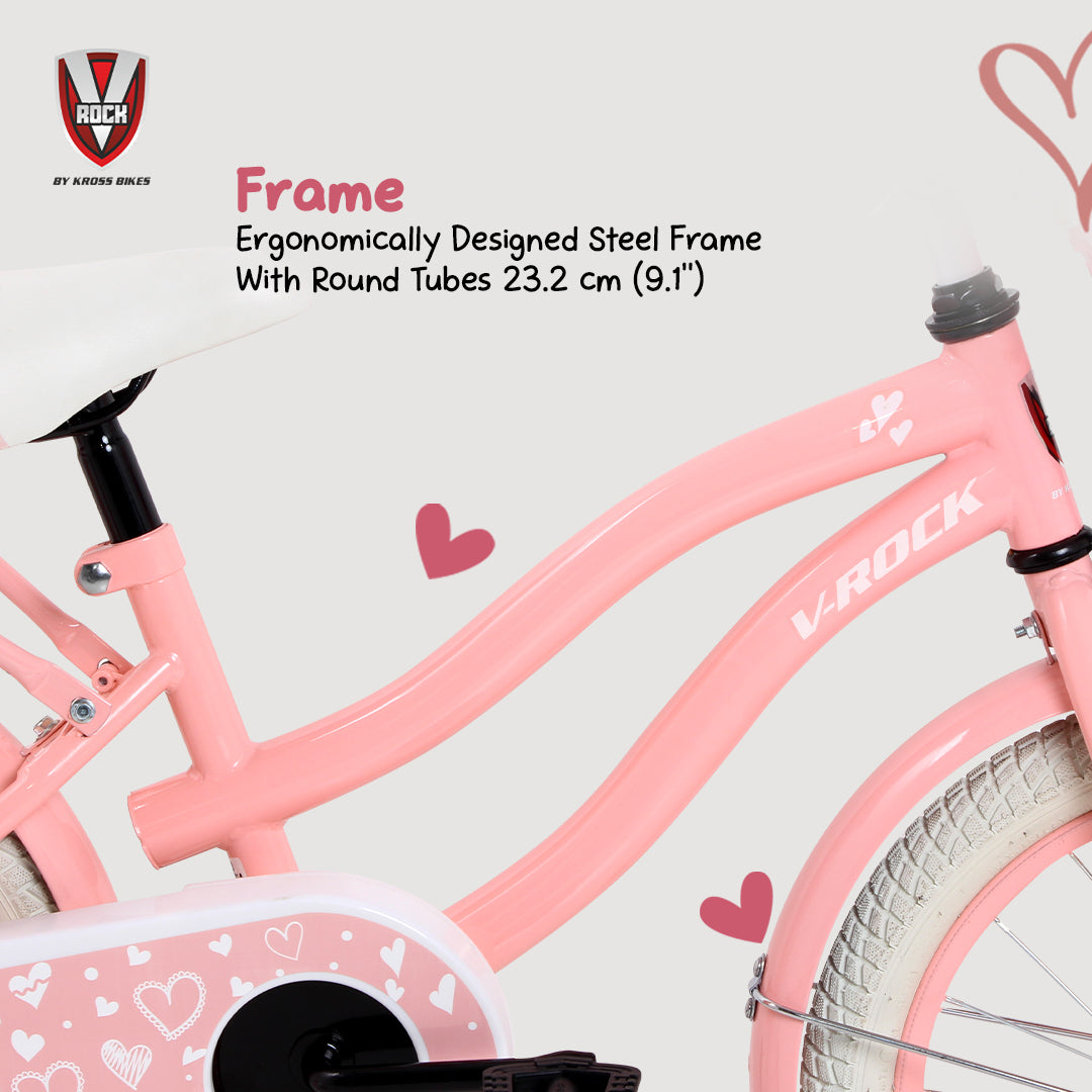V Rock 16T Lovely Pink Kids Bicycle with Basket, Carrier & Training Wheels