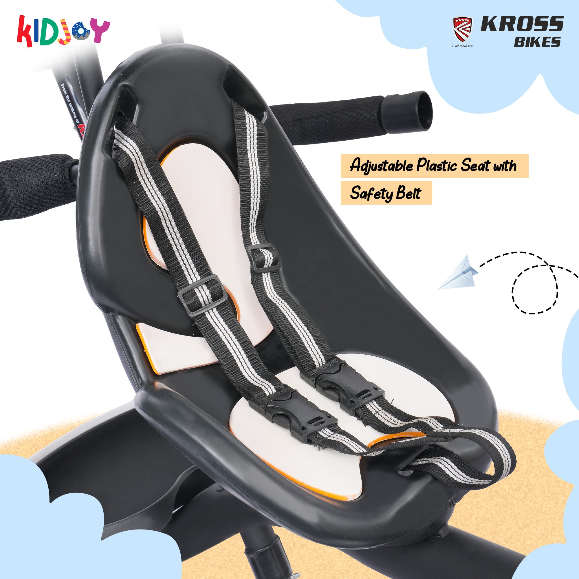 Kidjoy EX-1 3-in-1 Kids Tricycle with Adjustable Parental Handle, Detachable Canopy, EVA Tyres, Safety Belt & Rear Basket (1–4 Years) (Black/White)