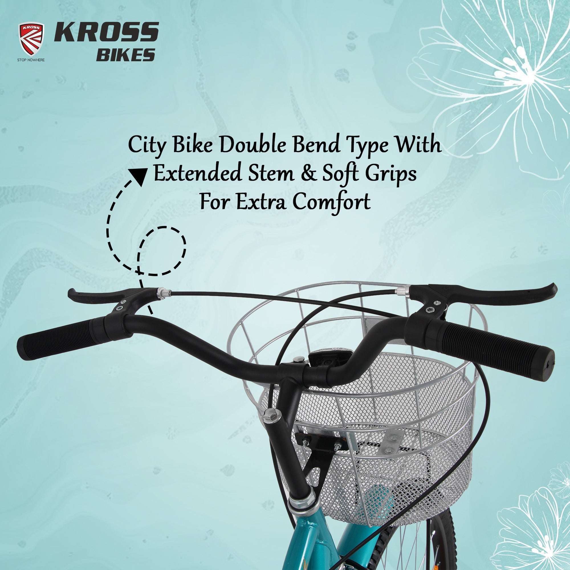 Kross Lilly 26T Turquoise Green Single Speed City Bicycle with Basket | Steel Frame