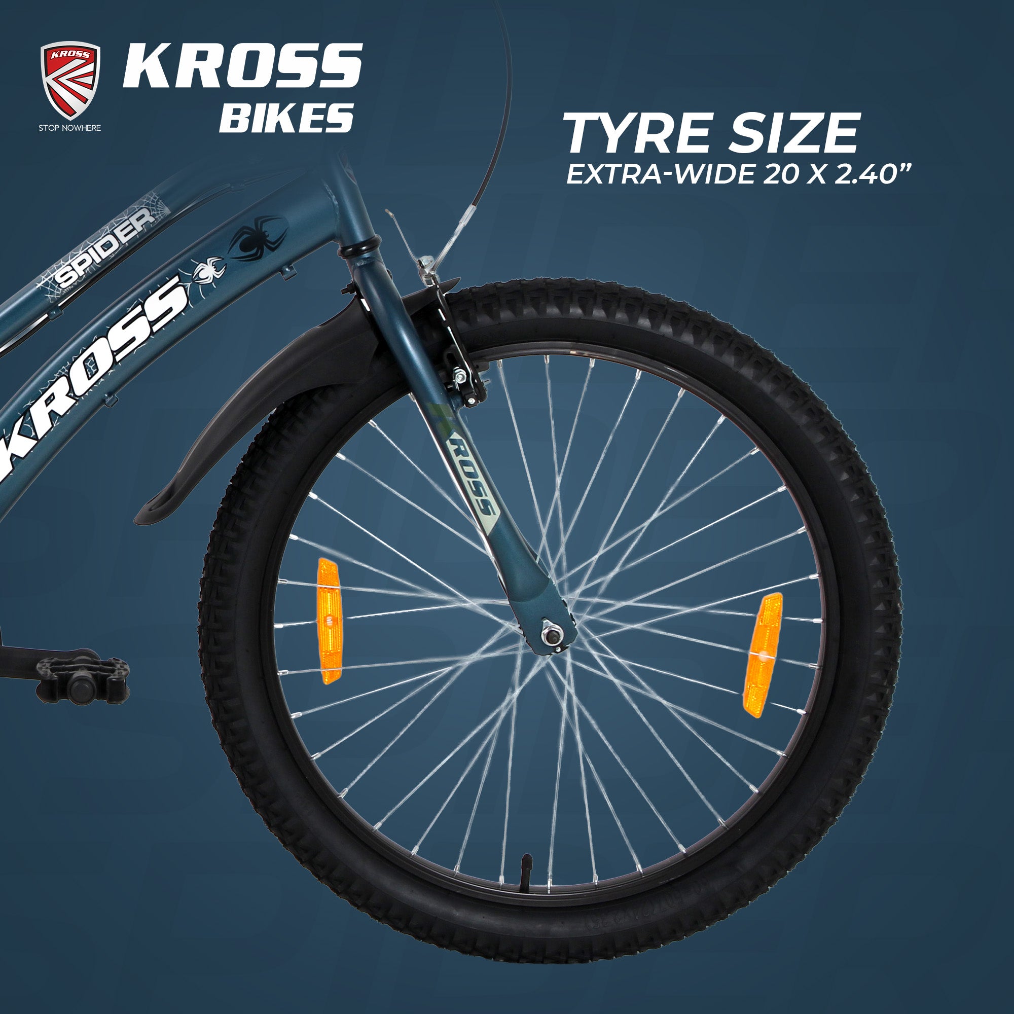 Kross Spider 24T Single Speed MTB Cycle with Alloy Rims, Dual V-Brakes, Mudguards, Side Stand | Blue