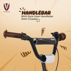 V Rock 14T BMX Fun Kids Bicycle with Training Wheels, Matt Black Steel Frame, Single Speed, Front V-Brake & Coaster Brak