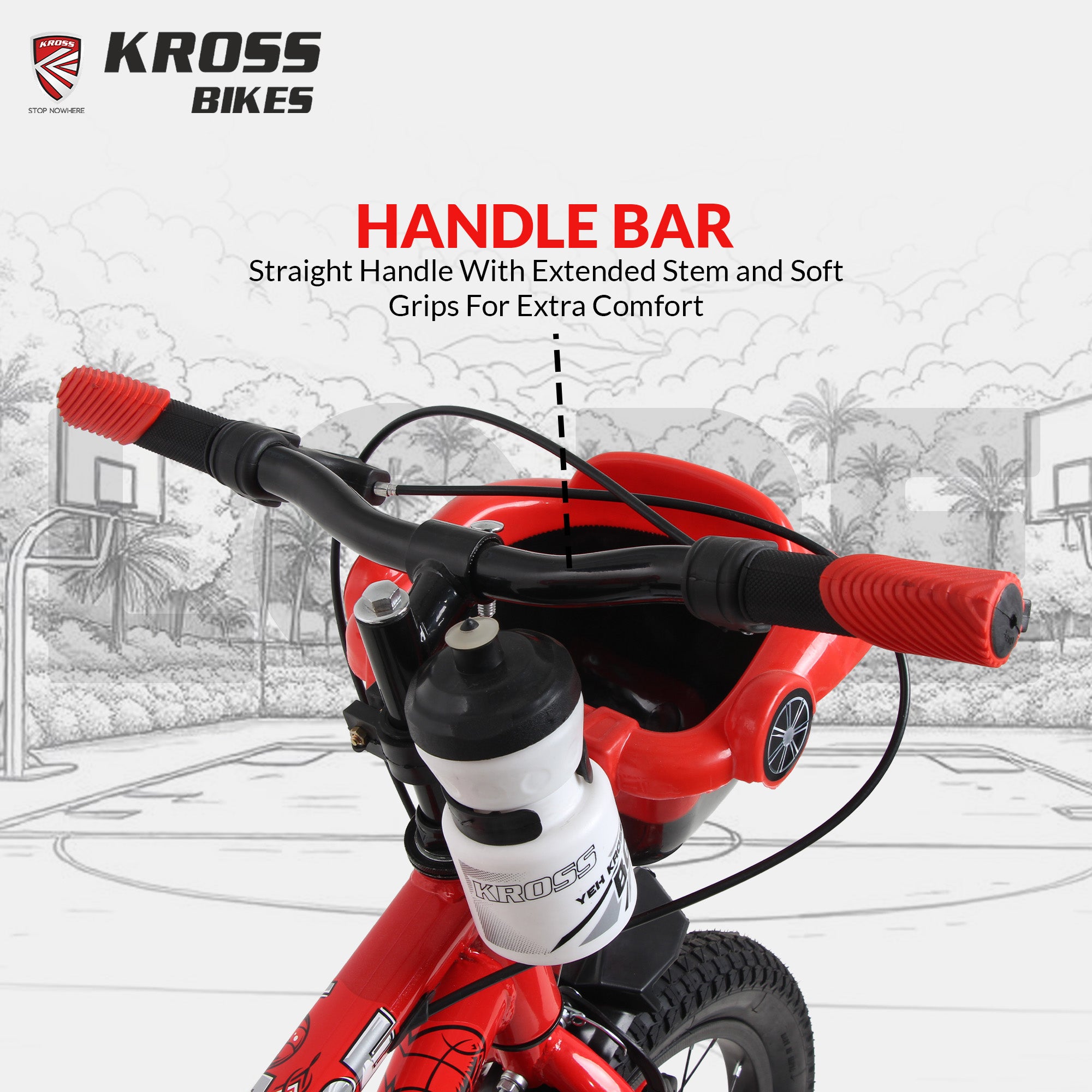 Kross Lope 16T Kids Cycle (16x2.40 Tyre, Dual Color Steel Frame, Caliper Brakes, Basket & Side Wheels, 4–6 Years) with Carrier-Red