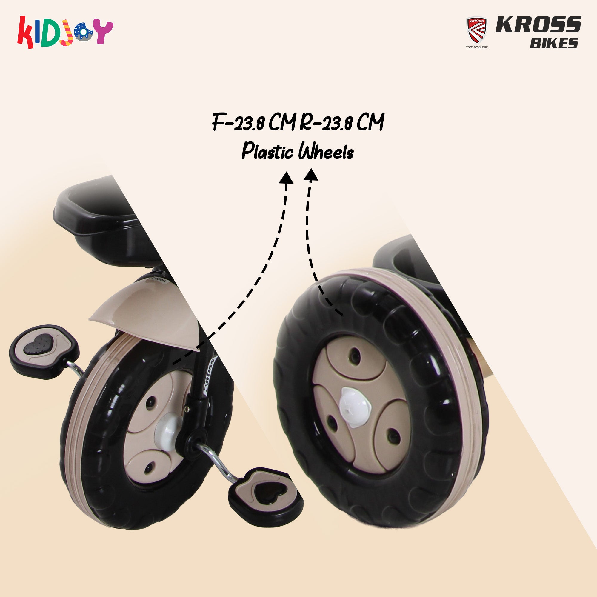 Kidjoy SS-100 Kids Tricycle for 1.5–4 Years with Parental Handle, Canopy & Safety Guard – Steel Frame (Brown)