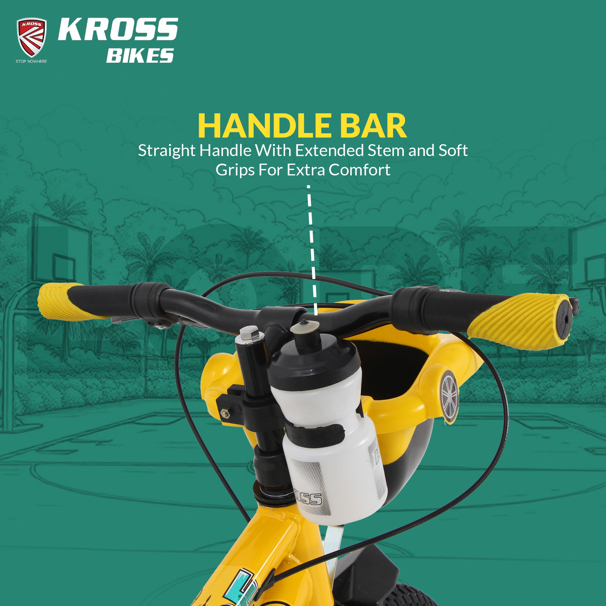 Kross Lope 16T Kids Cycle (16x2.40 Tyre, Dual Color Steel Frame, Caliper Brakes, Basket & Side Wheels, 4–6 Years) with Carrier -Yellow
