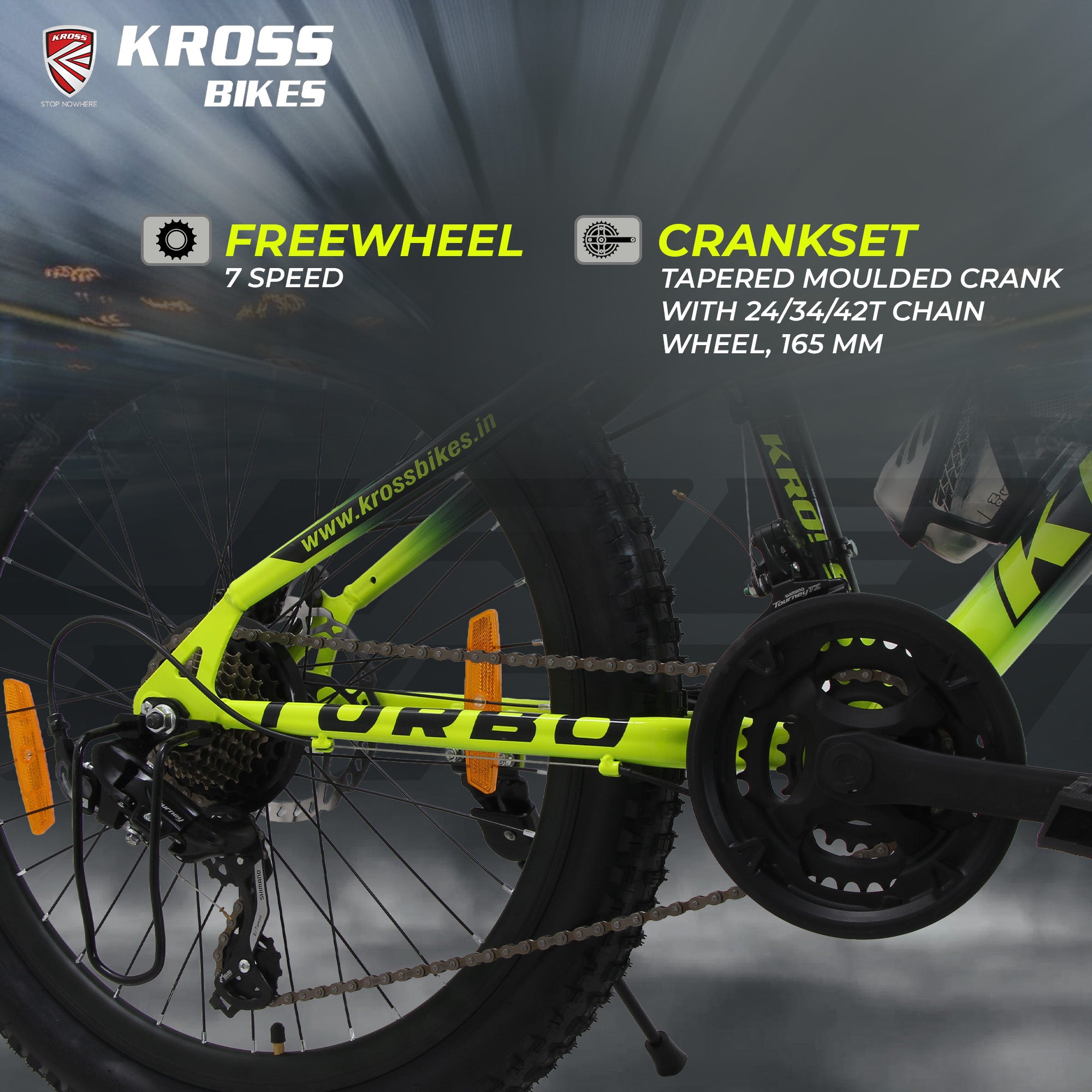 Kross Turbo Pro 24T Geared Bicycle with Front Suspension, Dual Disc Brakes & Alloy Rims – Green/Black