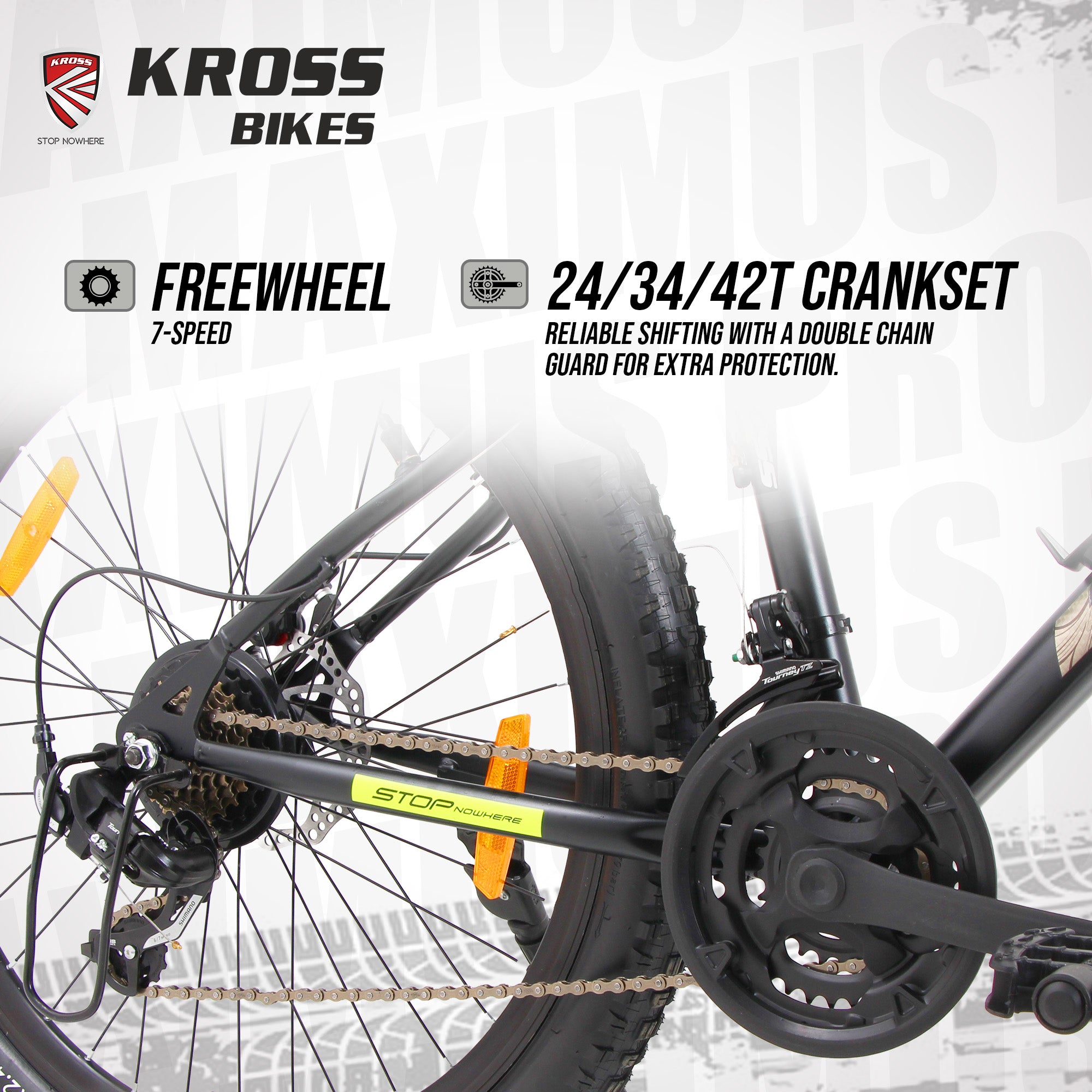 Kross Maximus Pro 26T Mountain Bike – 21-Speed Shimano/L-Twoo Tourney Drivetrain, TIG-Welded Steel Frame, Suspension Fork, Dual Disc Brakes, 2.40” Wide Tyres & Alloy Double-Wall Rims (Glossy Black)