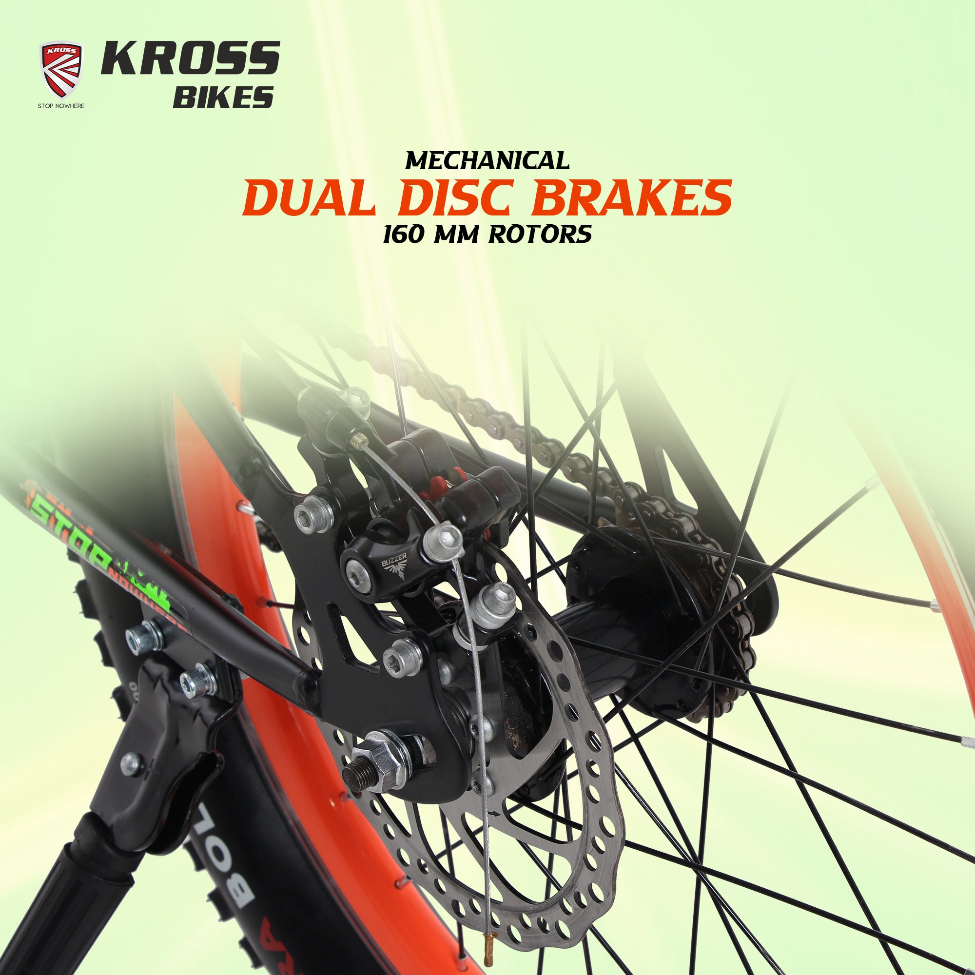 Kross Zinger 20T Steel Single Speed Kids Bicycle with Front & Rear Disc Brakes (20x3.0T, Alloy Rims, 11.6” Frame-Black-Orange)