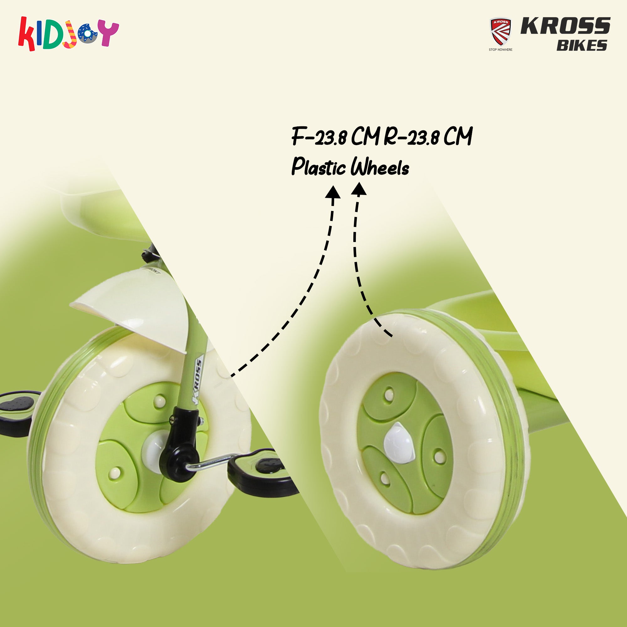 Kidjoy SS-100 Kids Tricycle for 1.5–4 Years with Parental Handle, Canopy & Safety Guard – Steel Frame (Green)