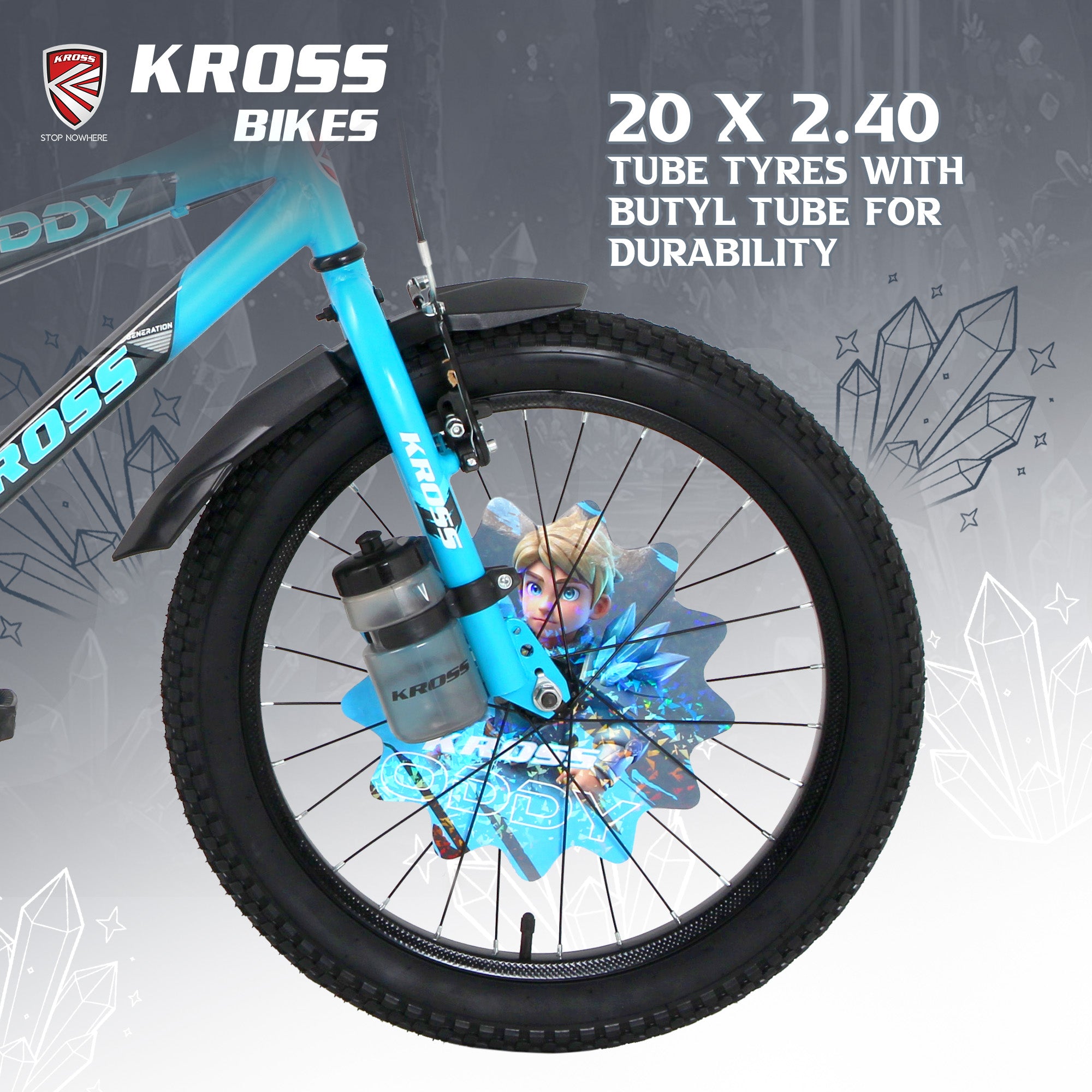 Kross Oddy 20T Kids Bicycle with Training Wheels, V-Brakes, Steel Frame, Blue/Grey