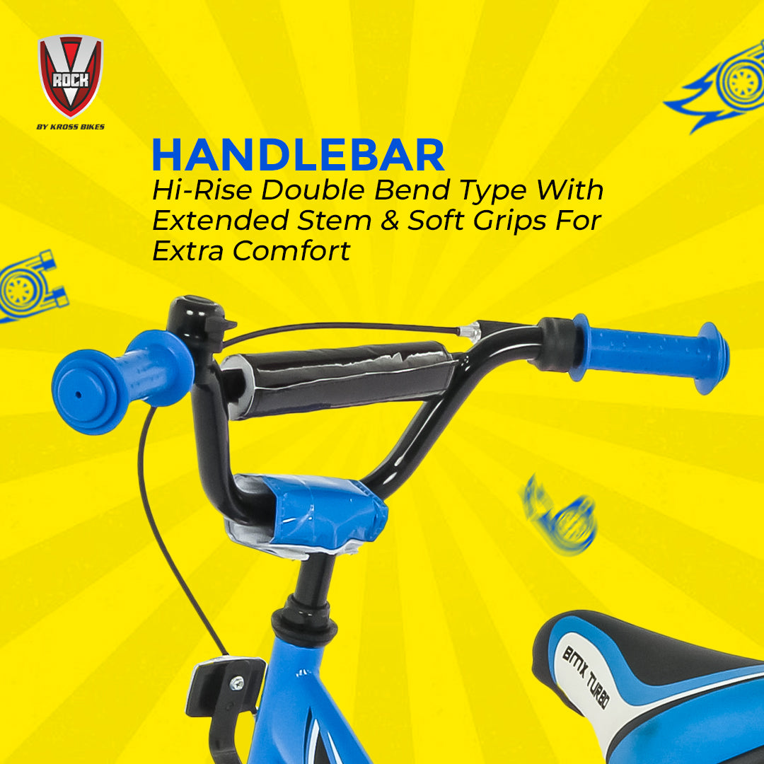 V Rock BMX Turbo 16T Kids Bicycle with Steel Frame, Coaster Hub, V-Brakes, Training Wheels & Mudguards (Turbo Blue)