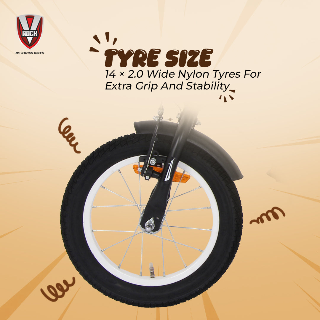 V Rock 14T BMX Fun Kids Bicycle with Training Wheels, Matt Black Steel Frame, Single Speed, Front V-Brake & Coaster Brak