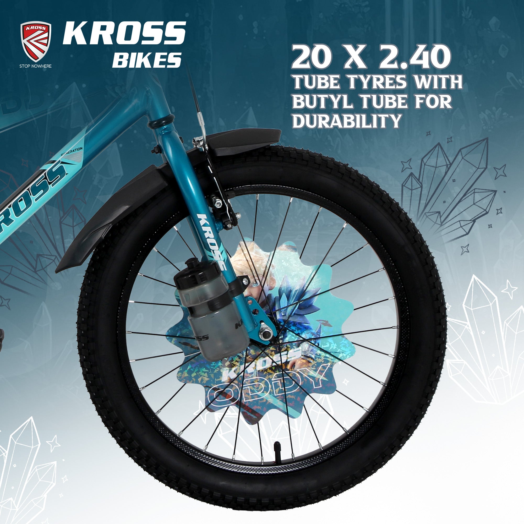 Kross Oddy 20T Kids Bicycle with Training Wheels, V-Brakes, Steel Frame, Aqua Blue-Green