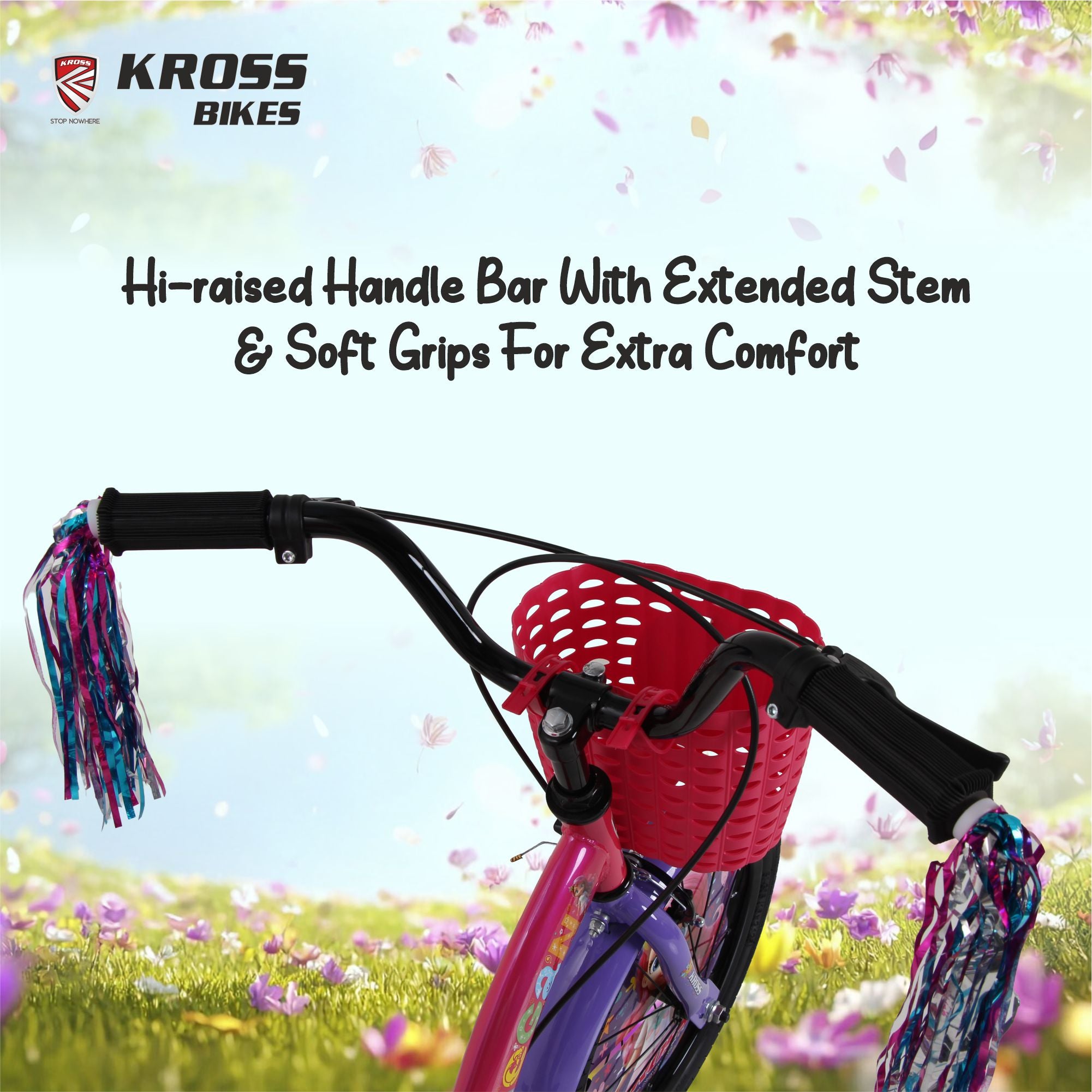 Kross Megan 16T Kids Bicycle with Side Wheels, Basket & Backrest | Pink Purple | Cycle for Girls Age 4-7 Years