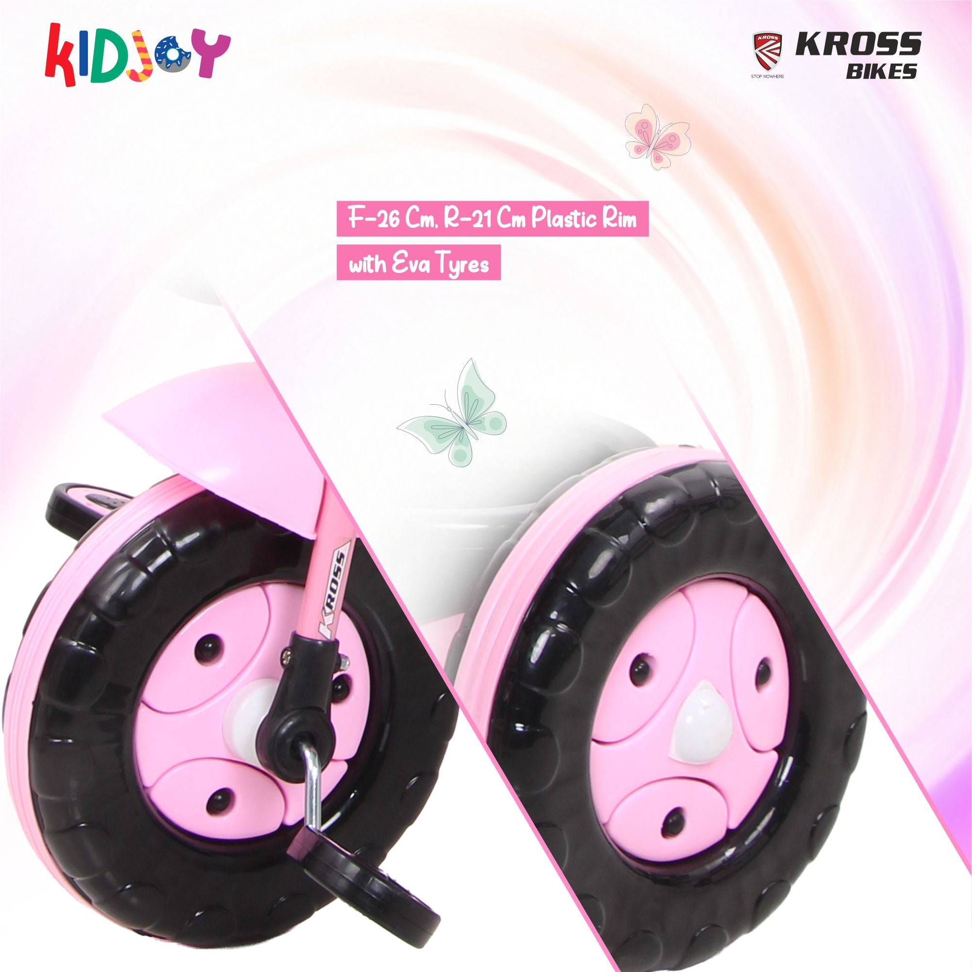 Kidjoy SS-100 Kids Tricycle for 1.5–4 Years with Parental Handle, Canopy & Safety Guard – Steel Frame (Pink)