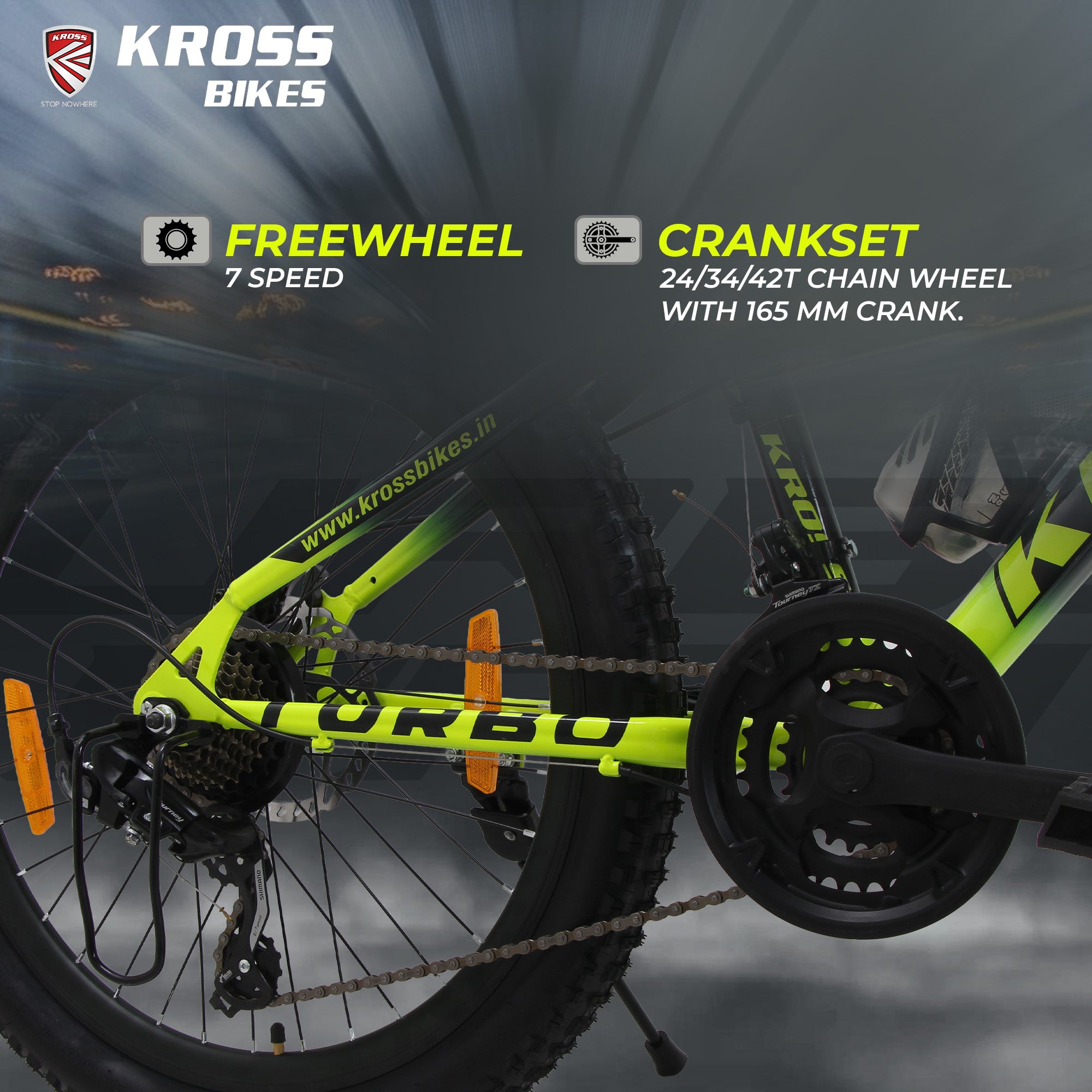 Kross Turbo Pro 26T 21 Speed Geared Mountain Bike, Green & Black, Suspension & Dual Disc Brakes
