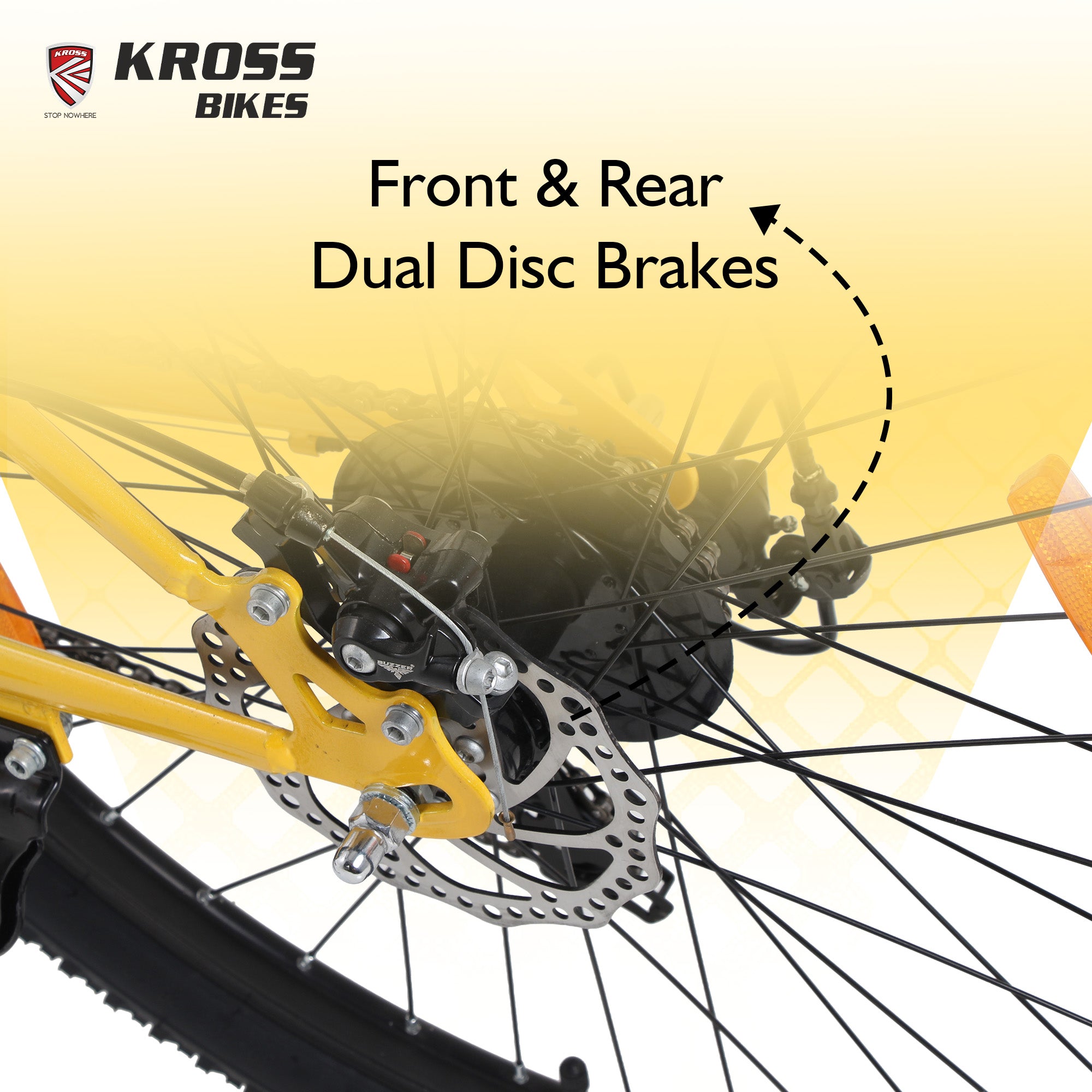 Kross Cubic 26T Mountain Bike with 21-Speed Gears, Front Suspension, Dual Disc Brakes, Alloy Frame, Green/Yellow