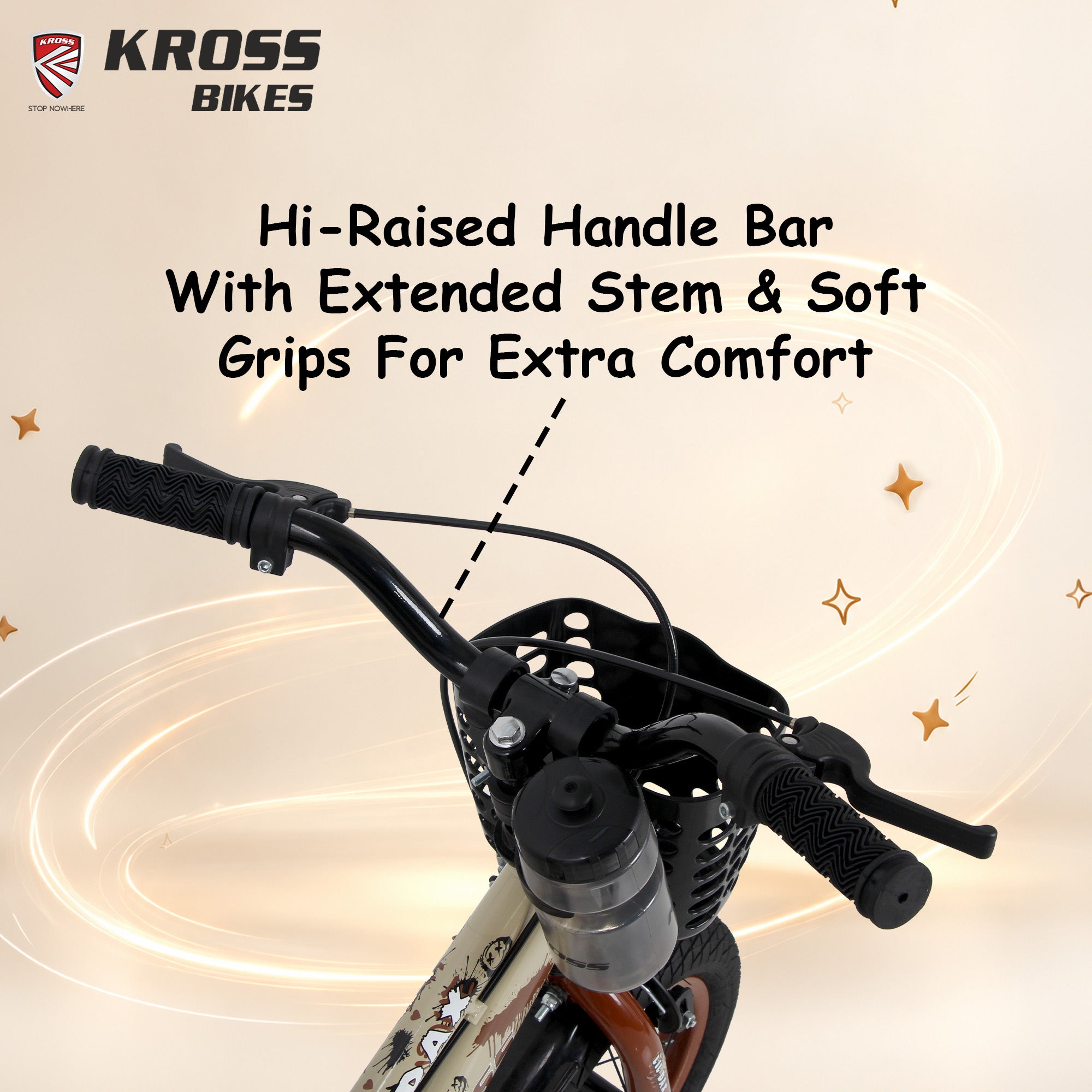 Kross Lil Dax 12T Kids Bicycle for Boys & Girls | Steel Frame | Training Wheels | Basket & Backrest | Cream & Brown