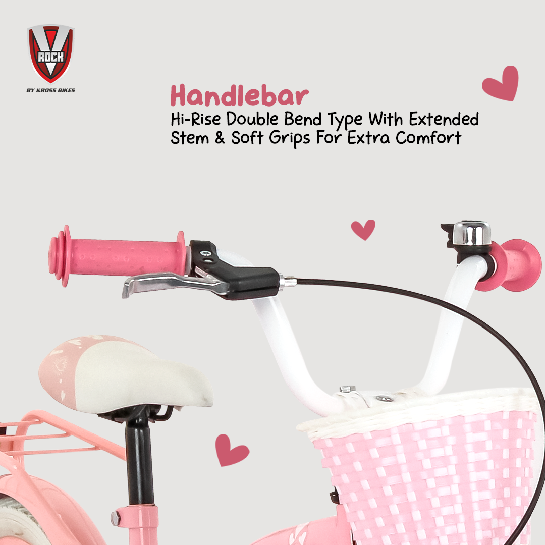 V Rock Lovely 14T Pink Kids Bike, Steel Frame, Rear Coaster & V Brake, Basket & Support Wheels, 14 inch BMX Cycle (Single Speed, Pink, Rigid)