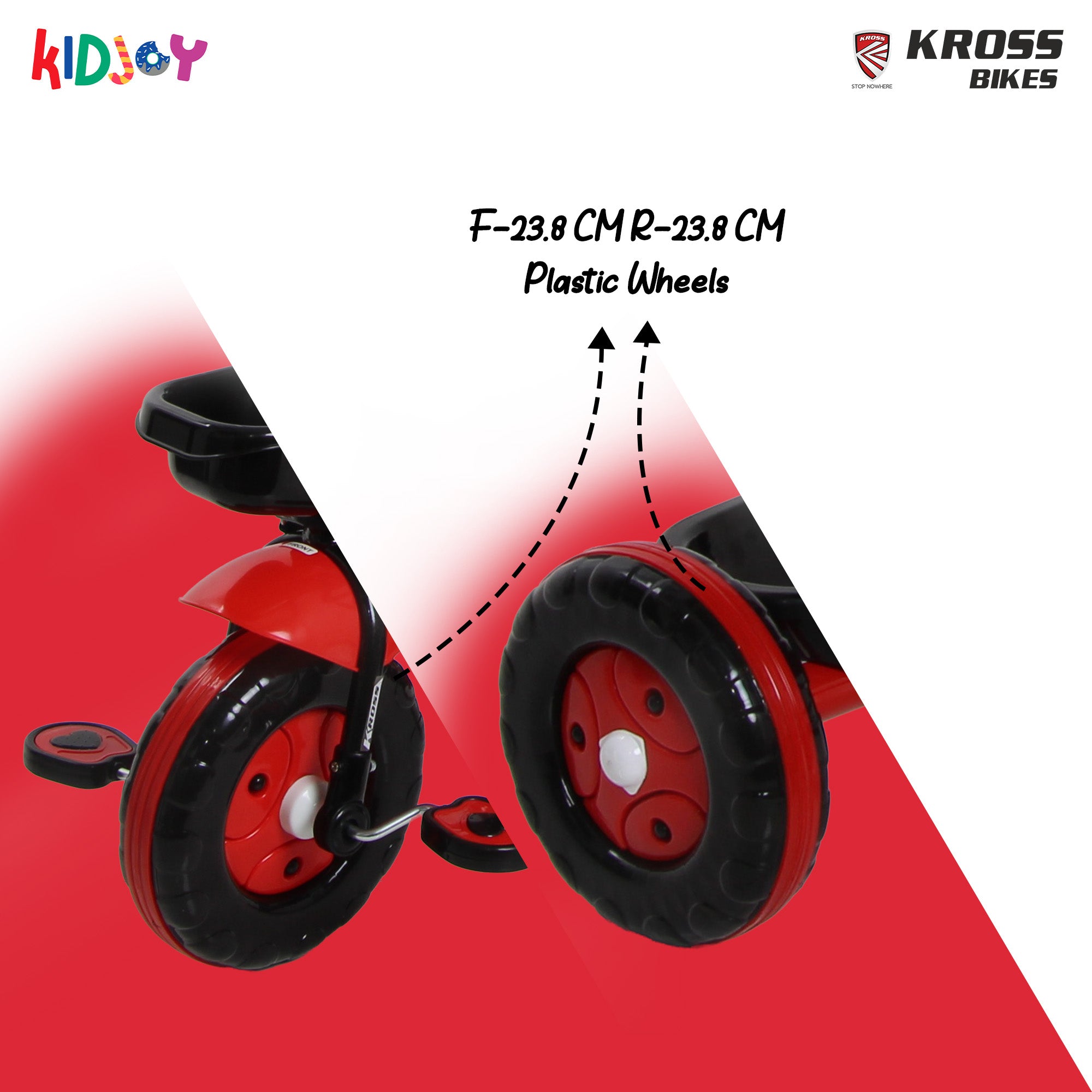 Kidjoy SS-100 Kids Tricycle for 1.5–4 Years with Parental Handle, Canopy & Safety Guard – Steel Frame (Red)