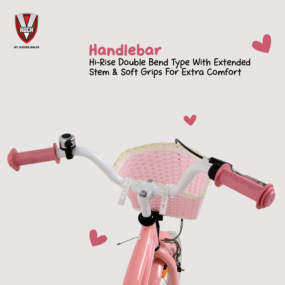 V Rock 16T Lovely Pink Kids Bicycle with Basket, Carrier & Training Wheels