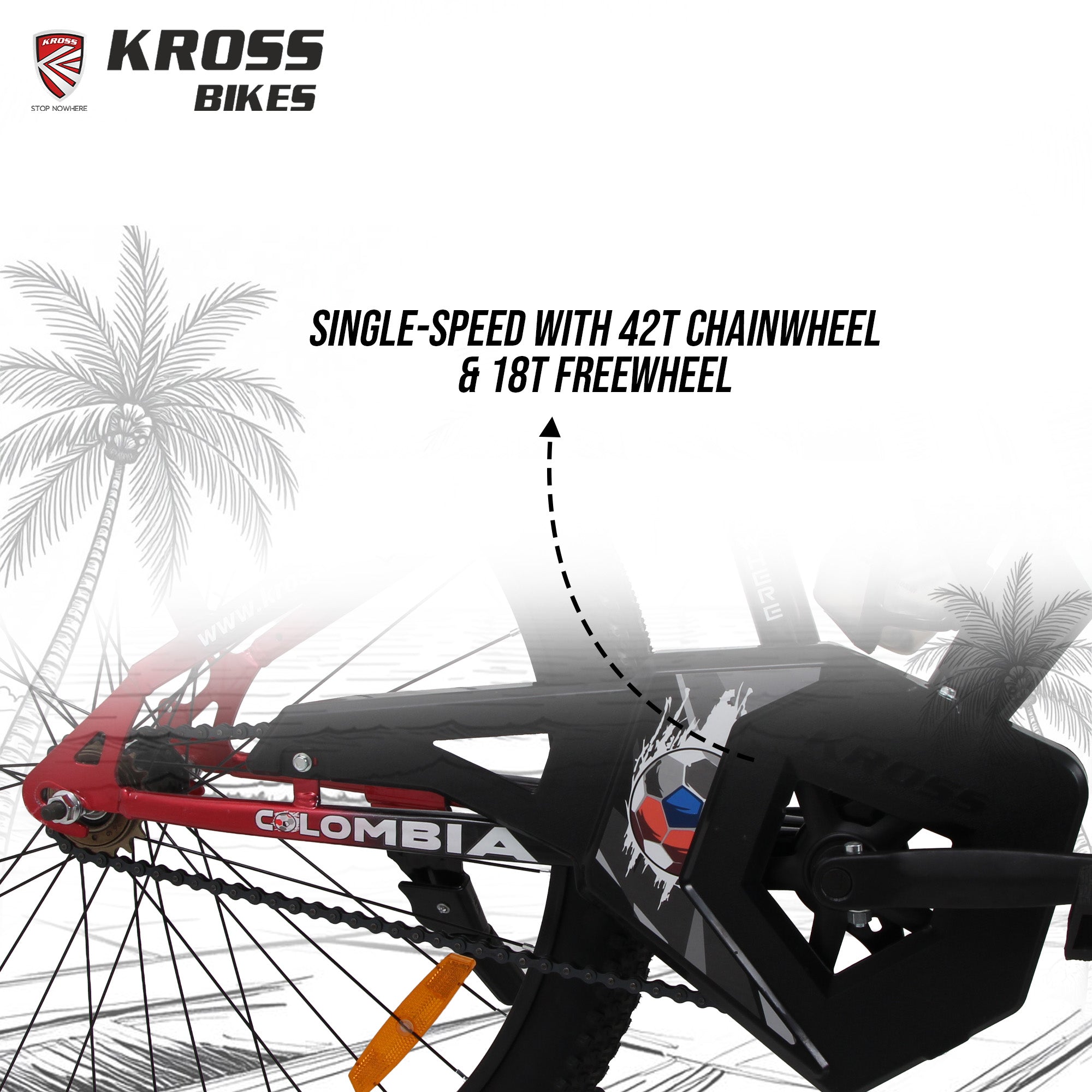 Kross Colombia 26T IBC V-Brake Single Speed Bicycle with Mudguard & Bottle Cage (Red/Black)