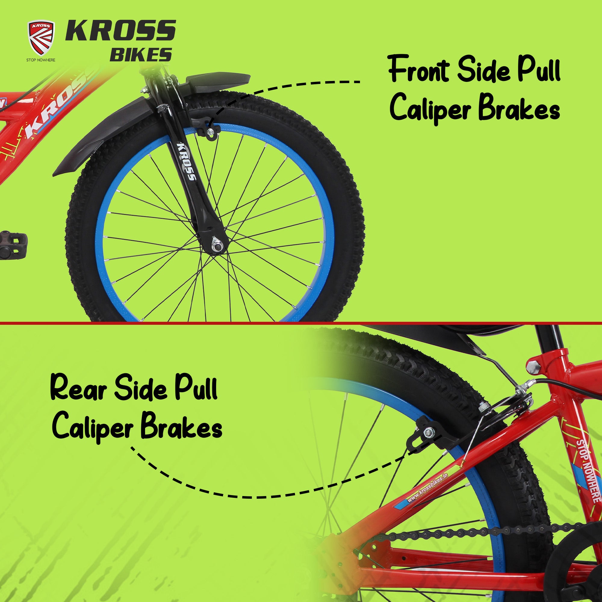 Kross Benzen Crush Pro 20T Kids Bicycle with Side Supporter | Single Speed | 20 x 2.40 Tyres | Dual Caliper Brakes | Red