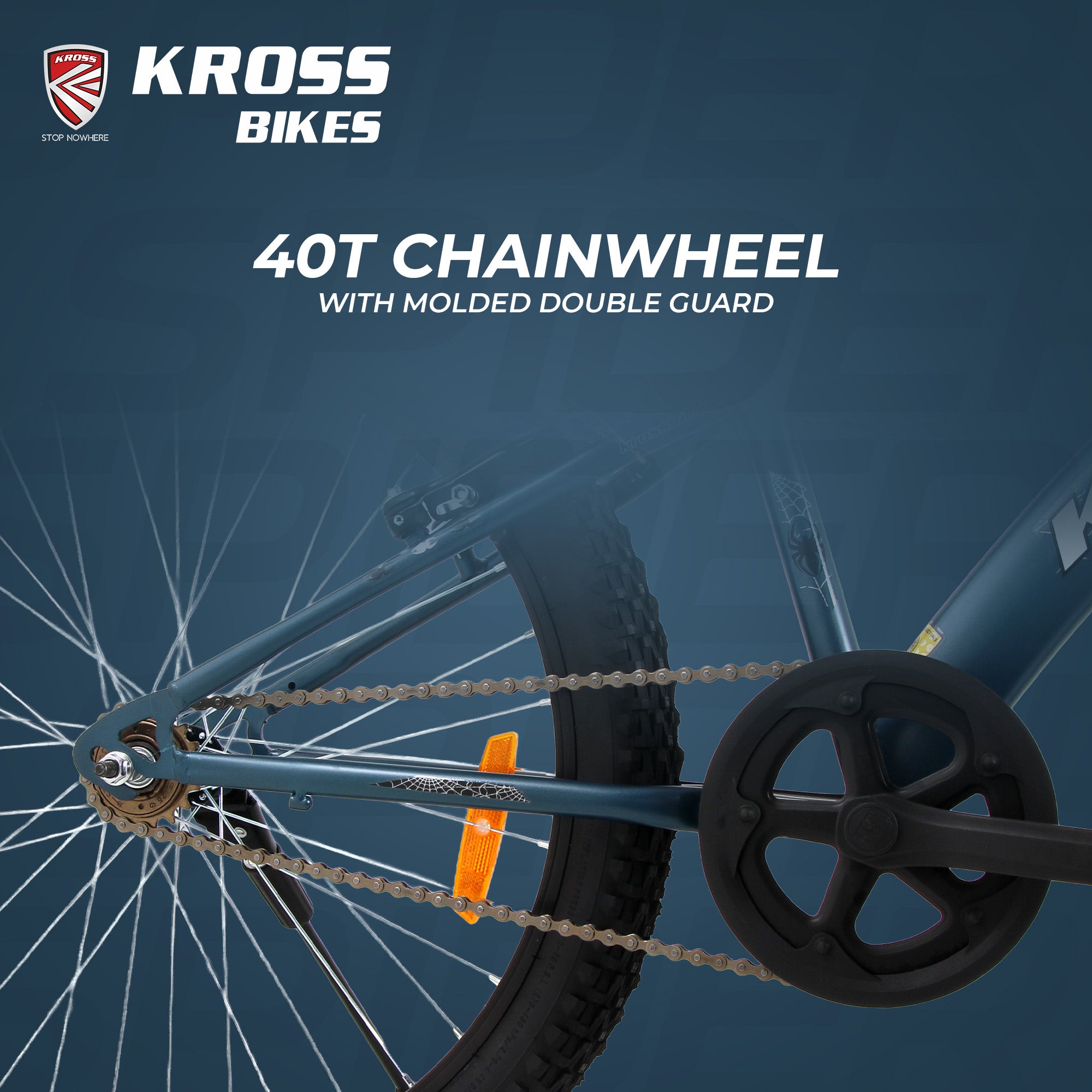 Kross Spider 24T Single Speed MTB Cycle with Alloy Rims, Dual V-Brakes, Mudguards, Side Stand | Blue