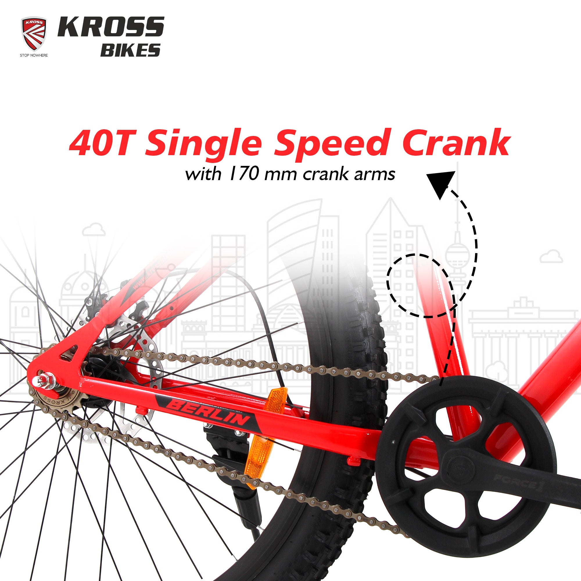 Kross Berlin 27.5T MTB – 2.40" Tyres, Single Speed, Dual Disc Brakes, Alloy Rims, Smart Red