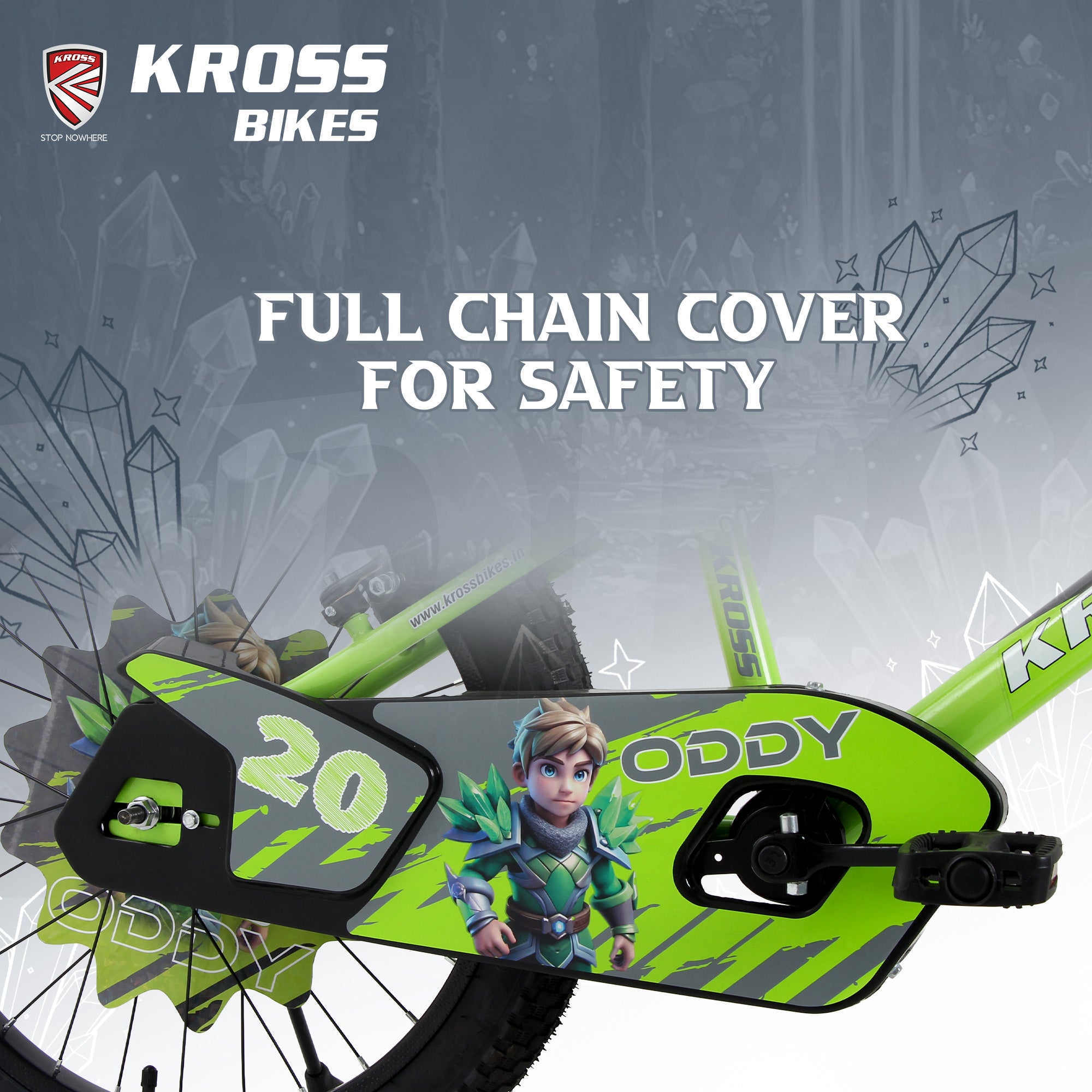Kross Oddy 20T Kids Bicycle with Training Wheels, V-Brakes, Steel Frame, Green/Grey