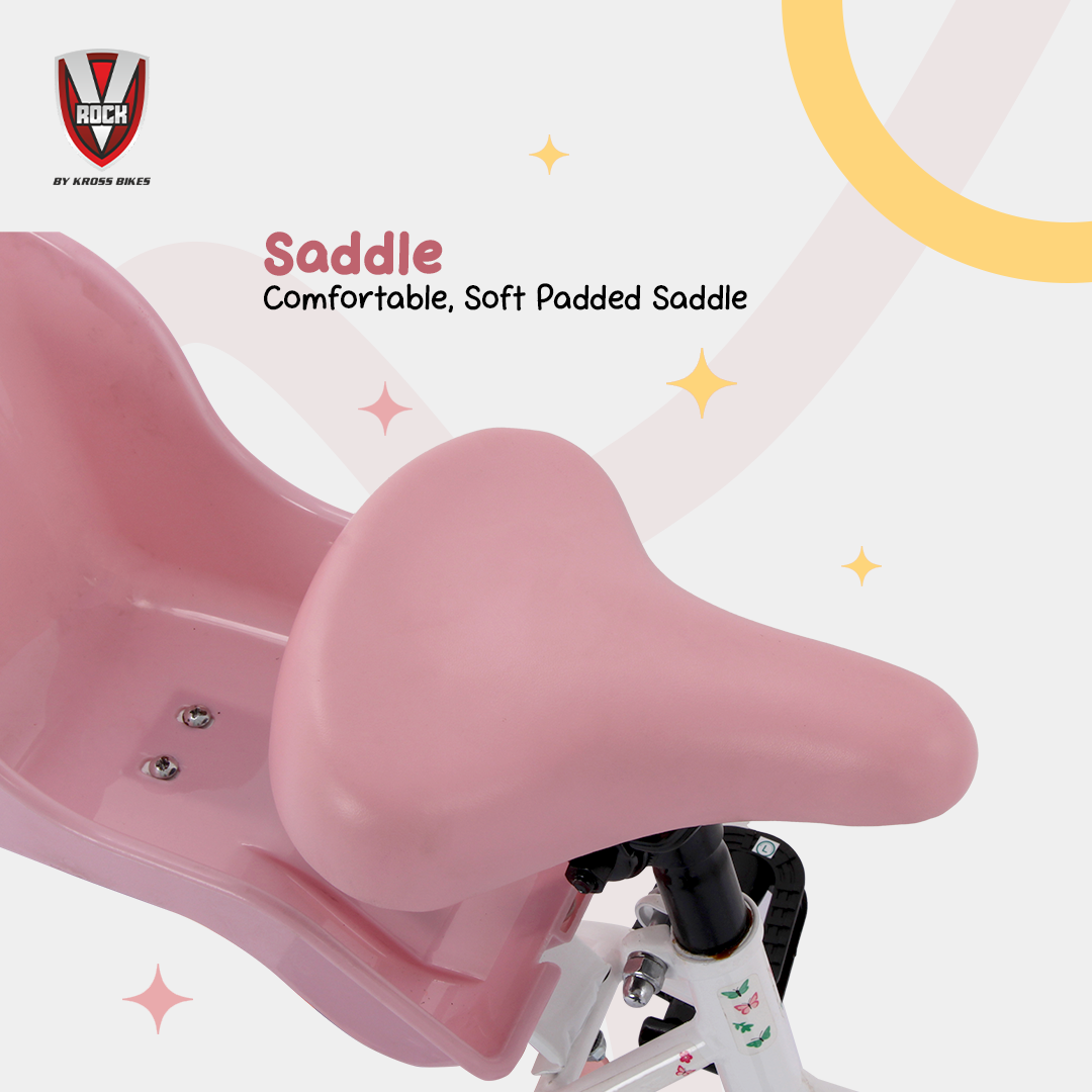 V Rock Magic 14T Kids Bicycle – Magic White with Pink Accessories | Training Wheels | Basket & Doll Carrier