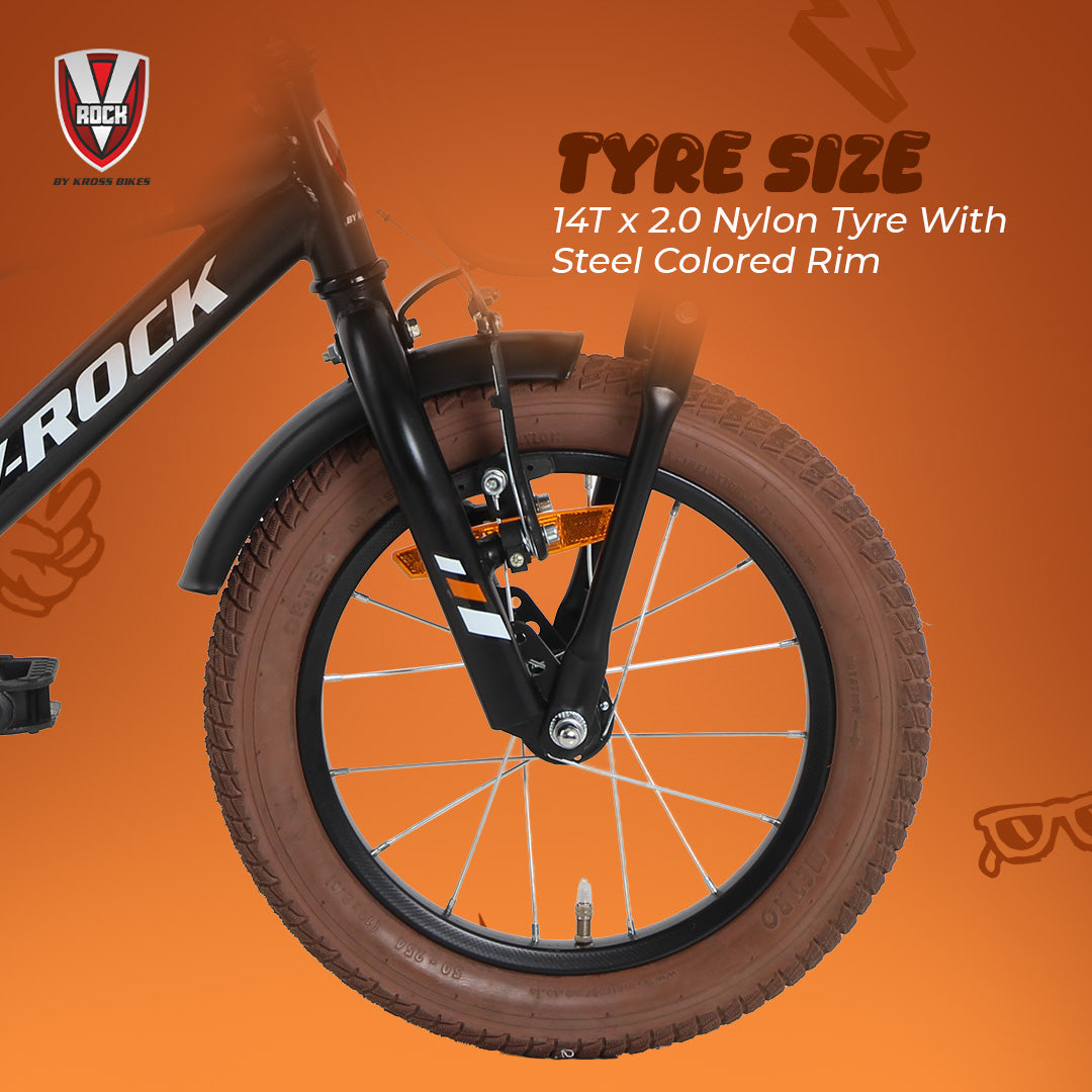 V Rock 14T 2Cool Kids Bicycle – Matt Black with Training Wheels