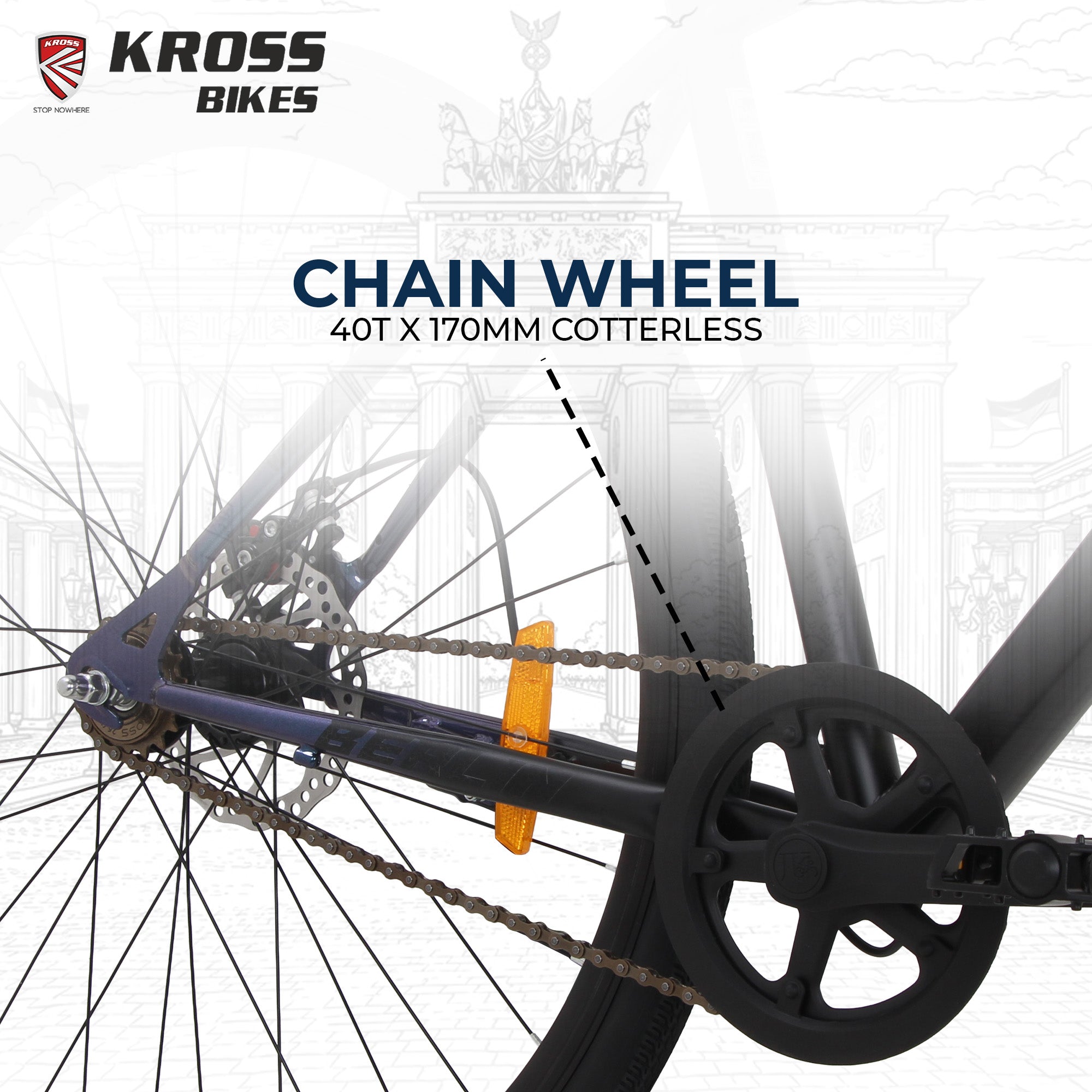 Kross Berlin 700C Single Speed Hybrid Bicycle, Black & Galaxy Blue, Alloy Double Wall Rims, Suspension Fork, Mechanical Disc Brakes