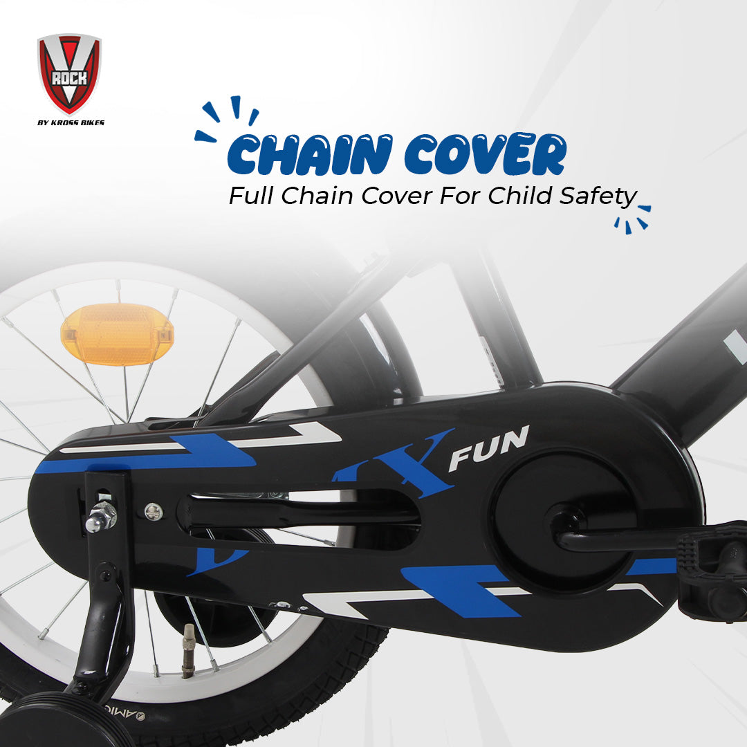V Rock 16T BMX Fun Kids Bicycle with Training Wheels & Coaster Brake – Black Blue