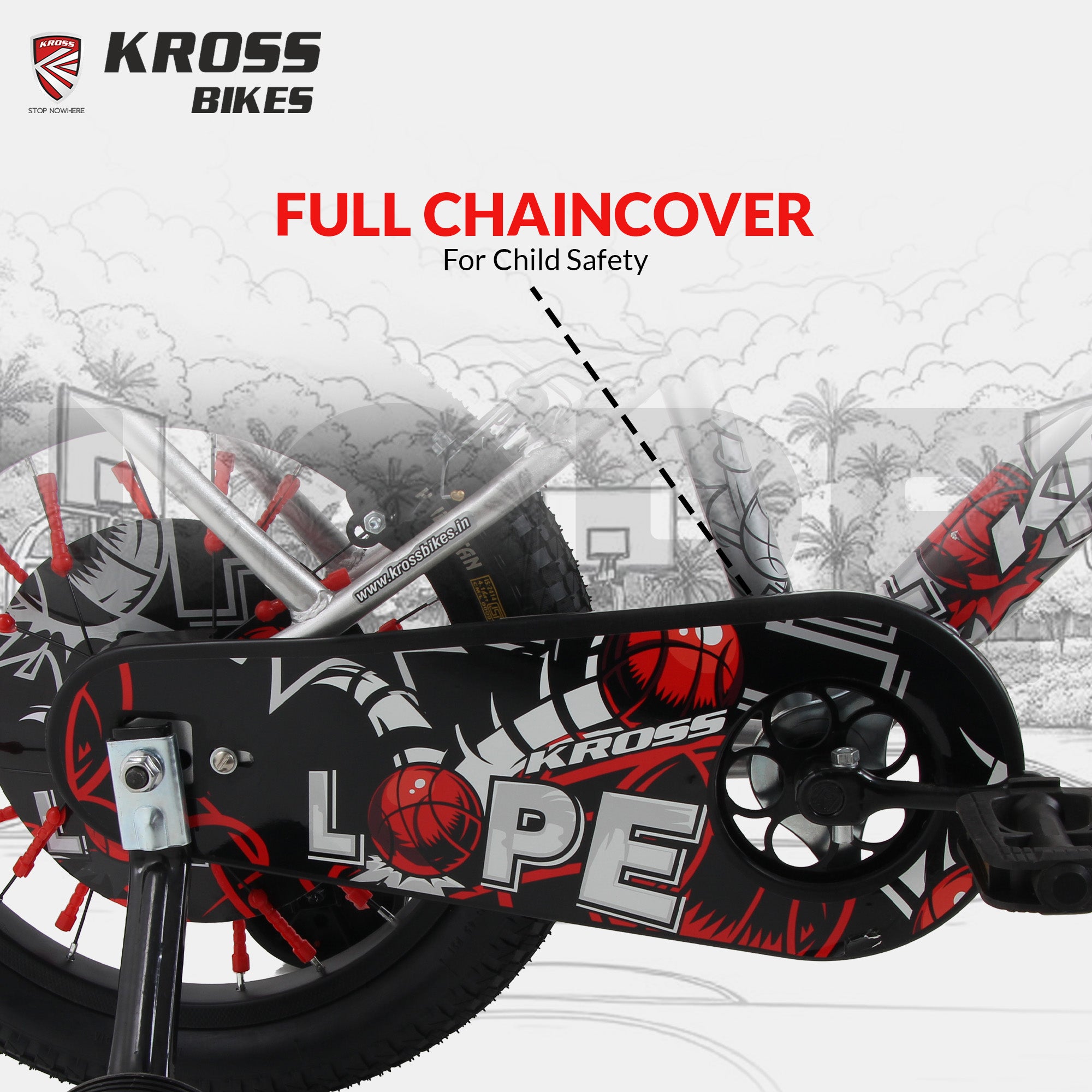 Kross Lope 16T Kids Cycle (16x2.40 Tyre, Dual Color Steel Frame, Caliper Brakes, Basket & Side Wheels, 4–6 Years) with Carrier-Red