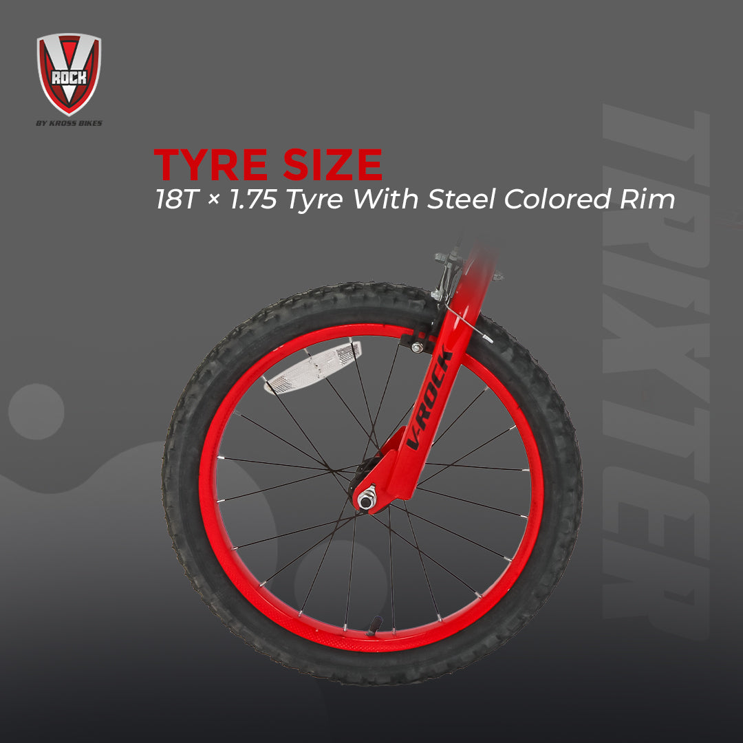 V Rock Trixter 18T Silver-Red Kids Bike, Steel Frame, Coaster Hub 18″ (Single Speed, Multicolor, Rigid)